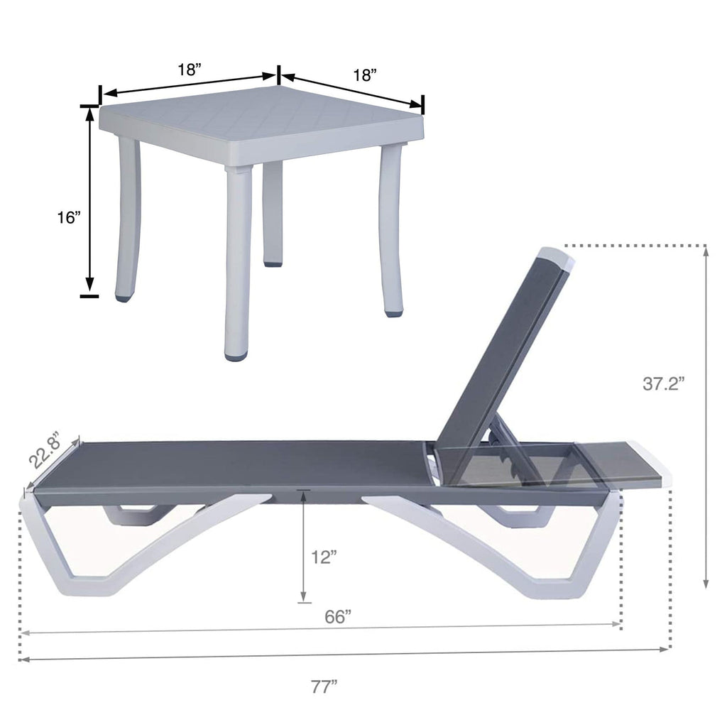 Kozyard Alan, chaise longue reclinabile regolabile per patio, gambe in resina di polipropilene e alluminio completamente piatte