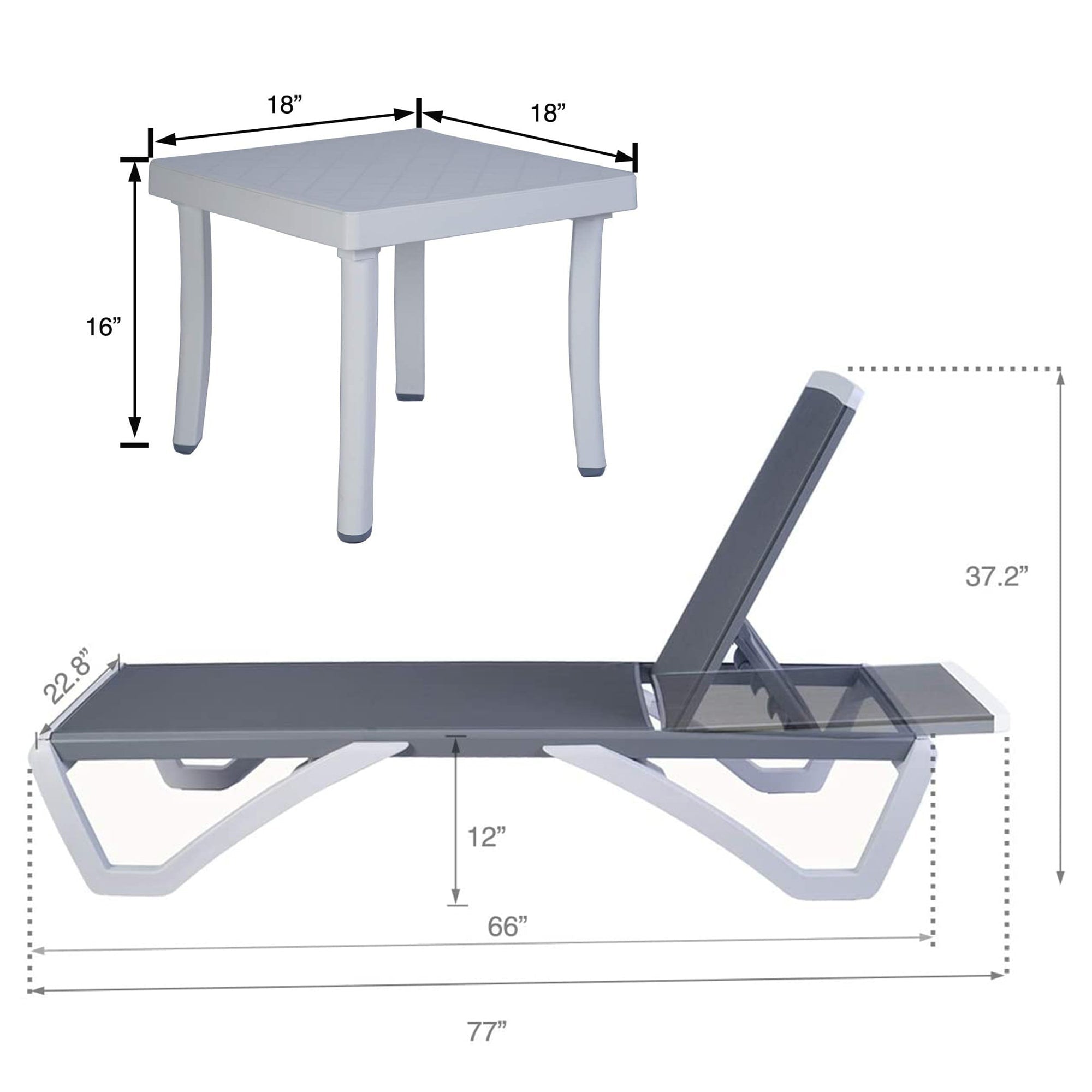Kozyard Alan, chaise longue reclinabile regolabile per patio, gambe in resina di polipropilene e alluminio completamente piatte