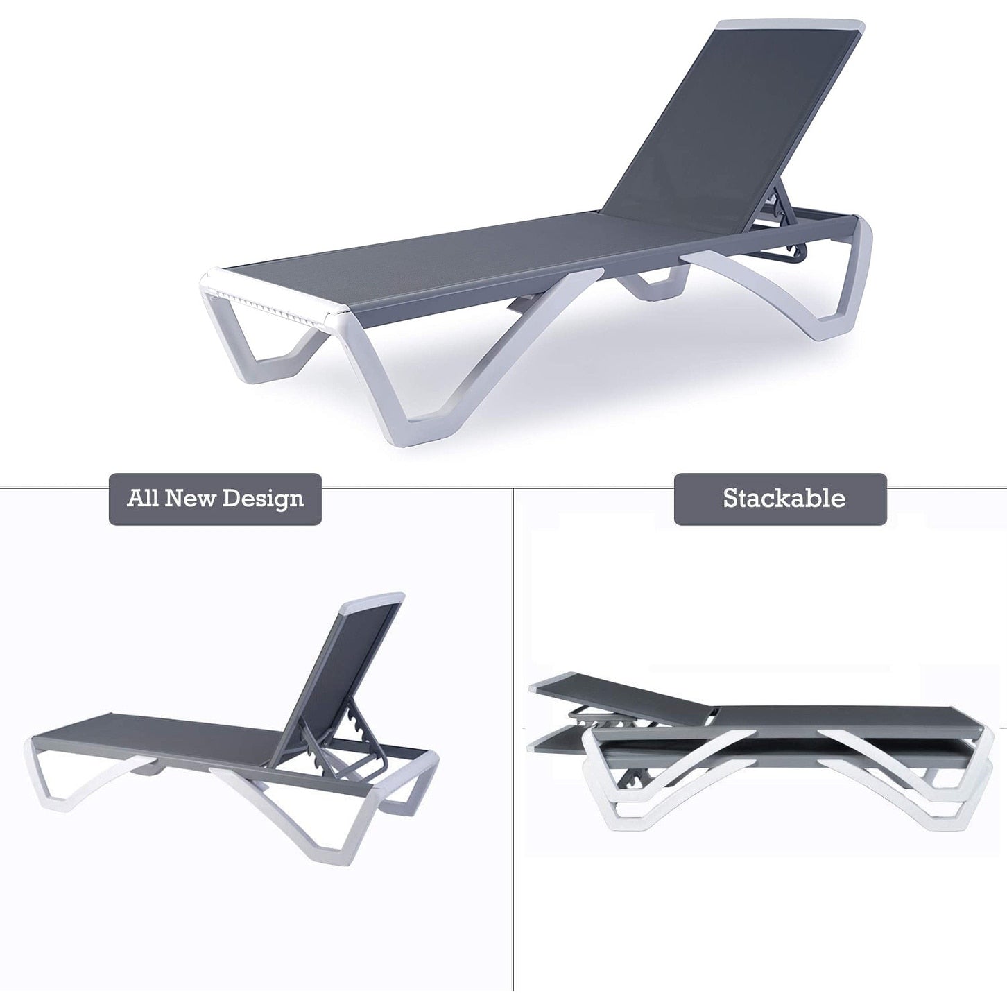 Kozyard Alan, chaise longue reclinabile regolabile per patio, gambe in resina di polipropilene e alluminio completamente piatte