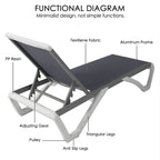 Kozyard Alan, chaise longue reclinabile regolabile per patio, gambe in resina di polipropilene e alluminio completamente piatte