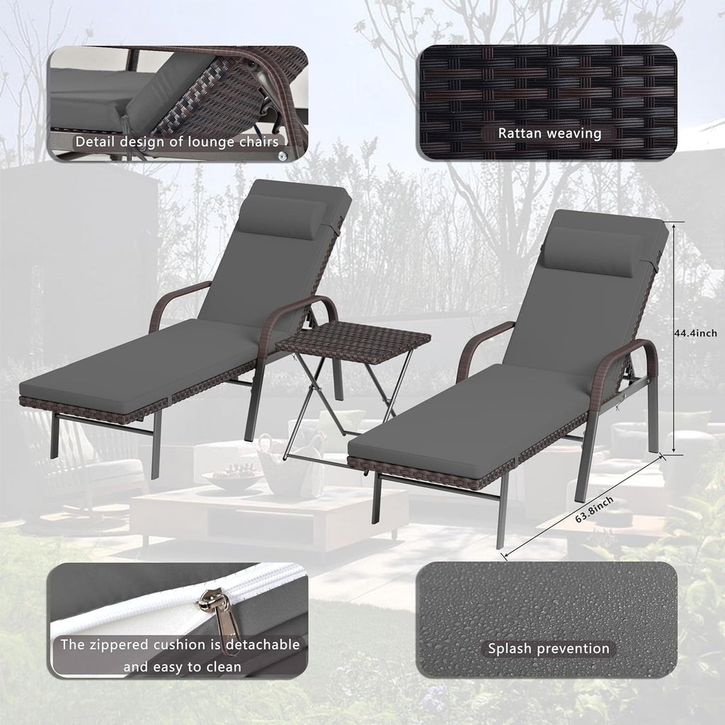 Set chaise lounge da esterno Kullavik in 3 pezzi