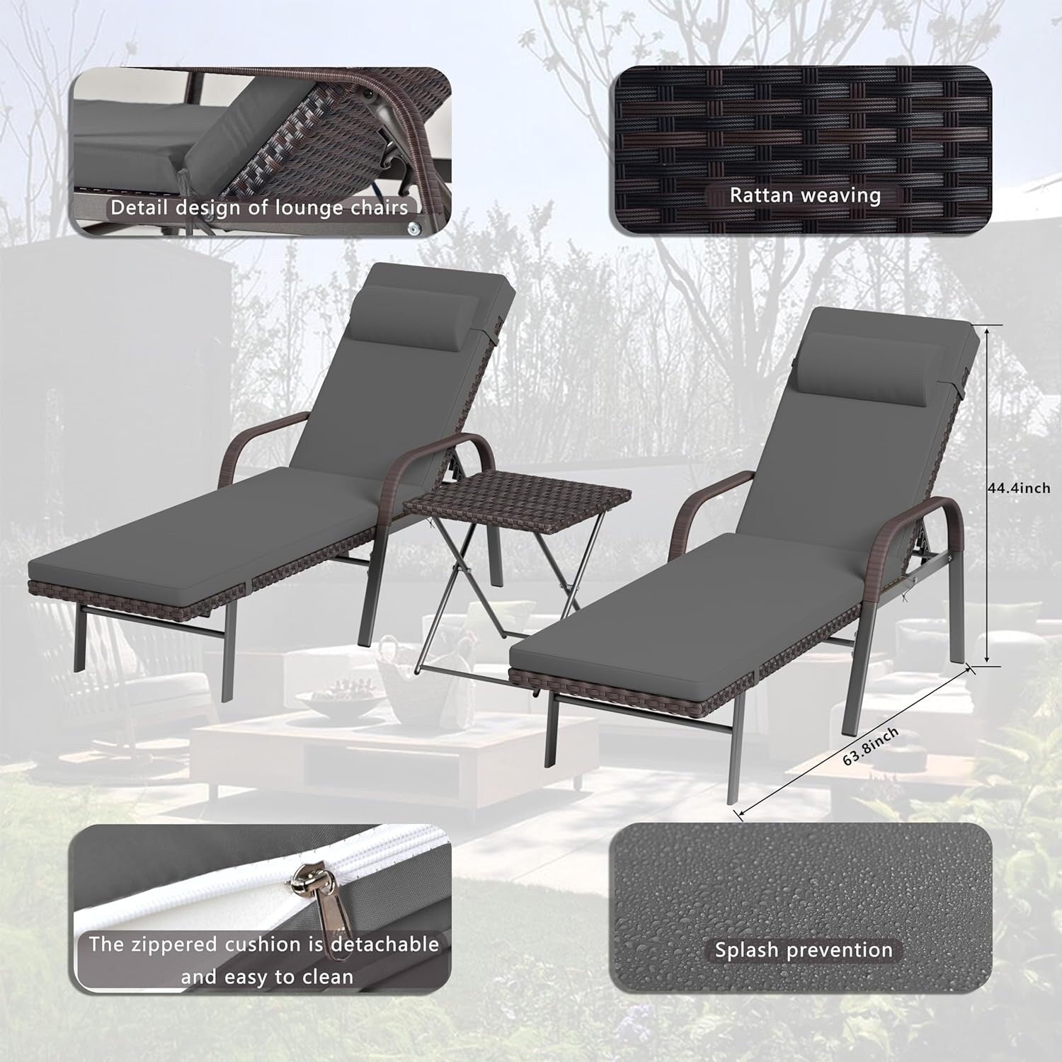 Set chaise lounge da esterno Kullavik in 3 pezzi