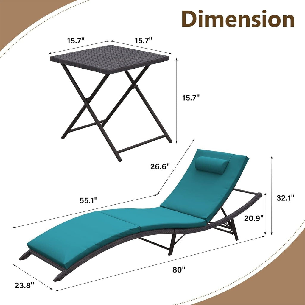 Set chaise lounge da esterno Kullavik in 3 pezzi