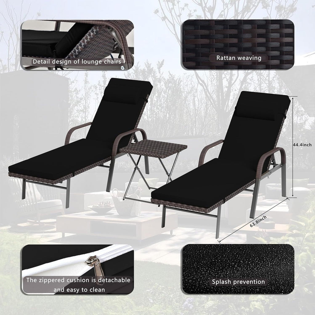 Set chaise lounge da esterno Kullavik in 3 pezzi