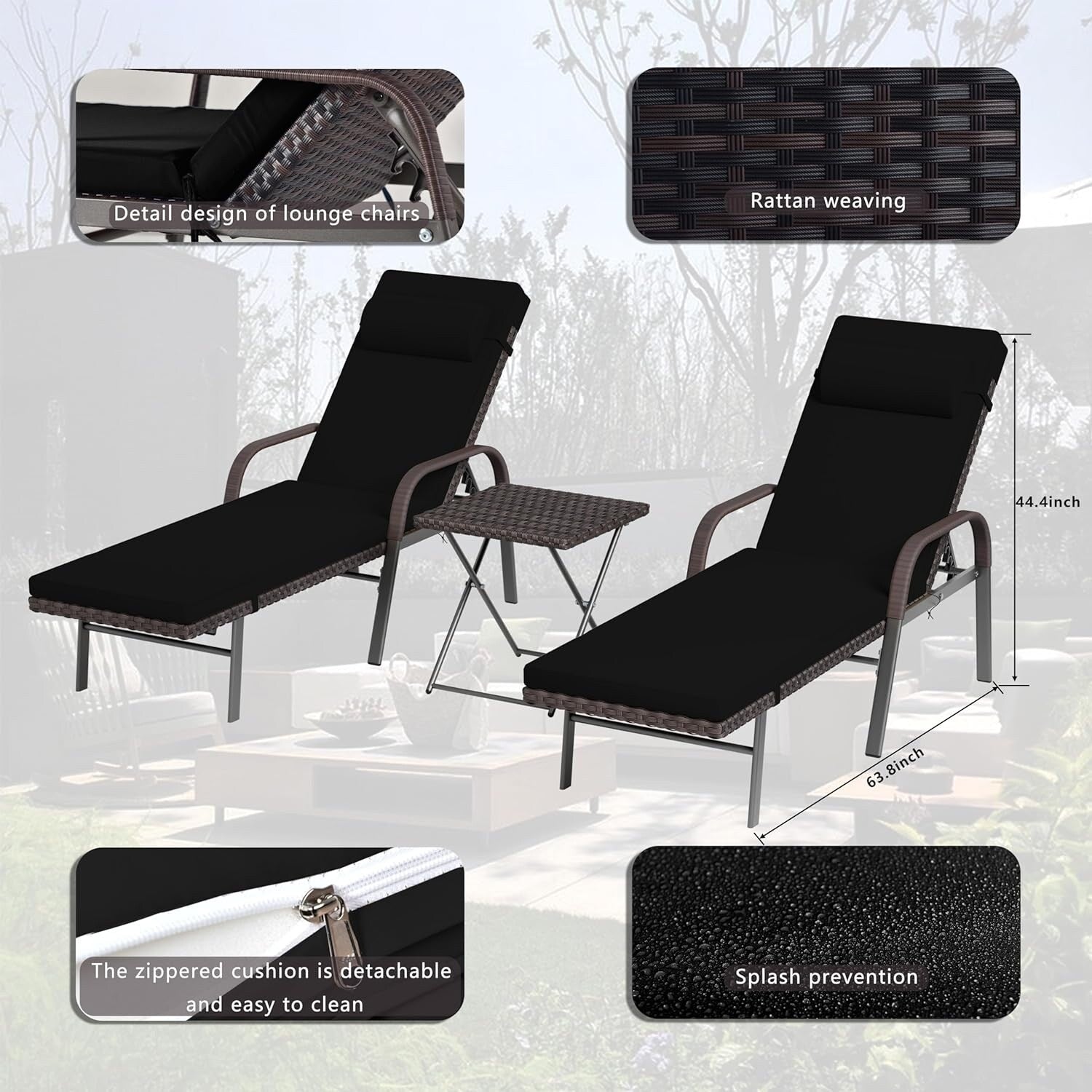 Set chaise lounge da esterno Kullavik in 3 pezzi