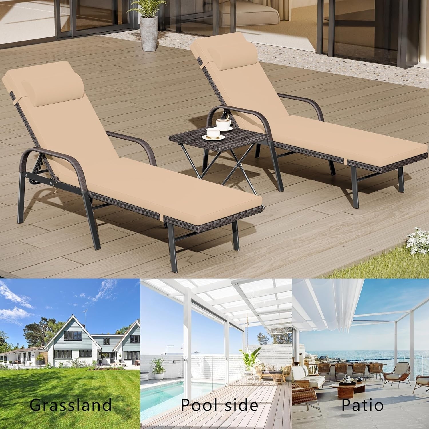 Set chaise lounge da esterno Kullavik in 3 pezzi