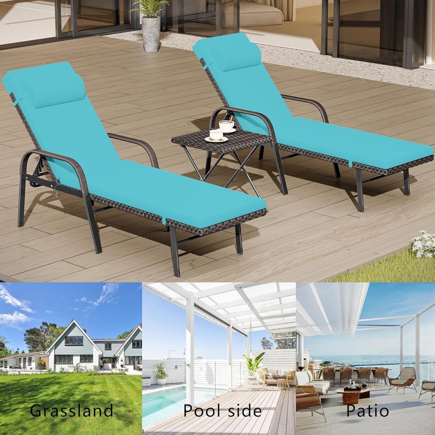 Set chaise lounge da esterno Kullavik in 3 pezzi