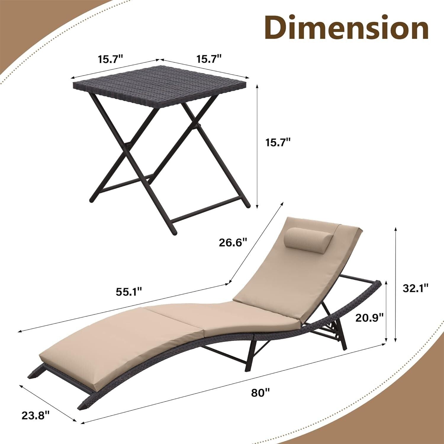 Set chaise lounge da esterno Kullavik in 3 pezzi