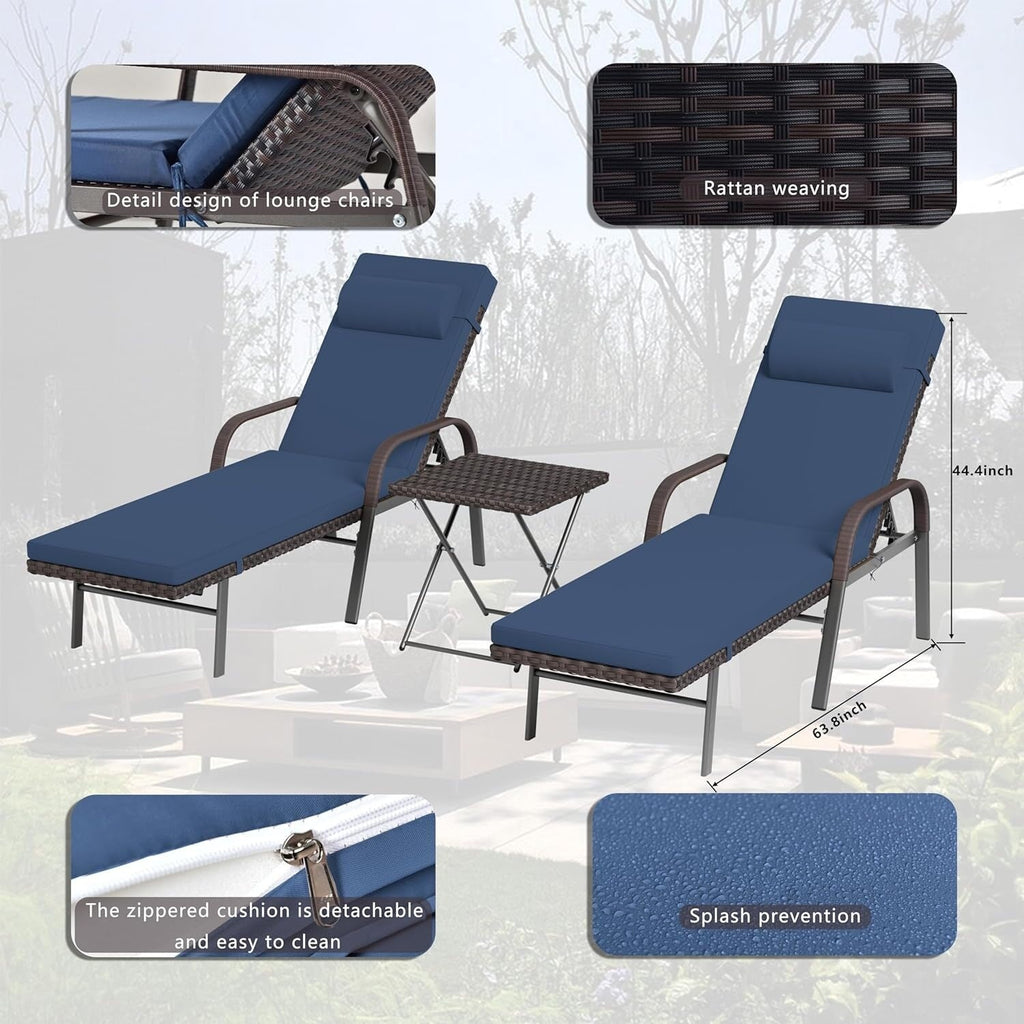 Set chaise lounge da esterno Kullavik in 3 pezzi