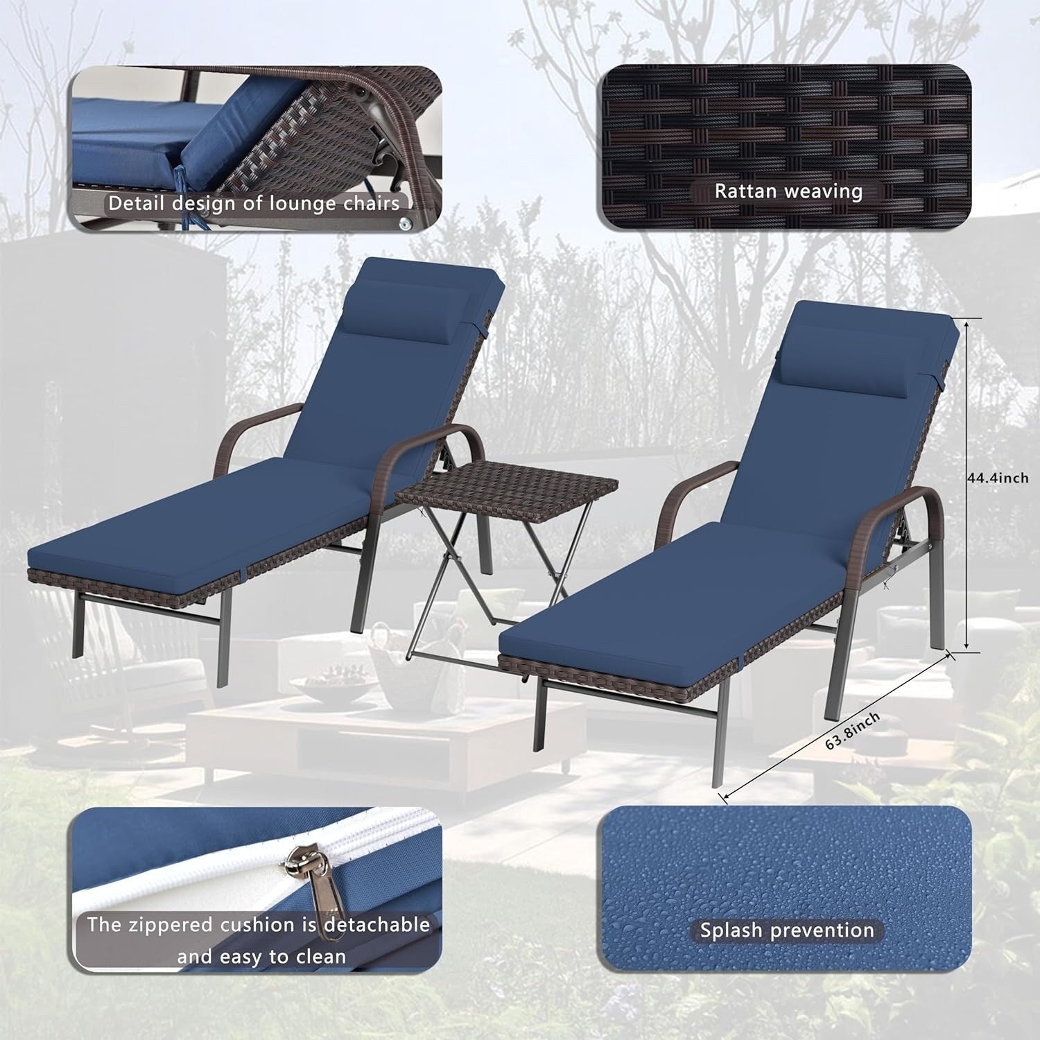 Set chaise lounge da esterno Kullavik in 3 pezzi