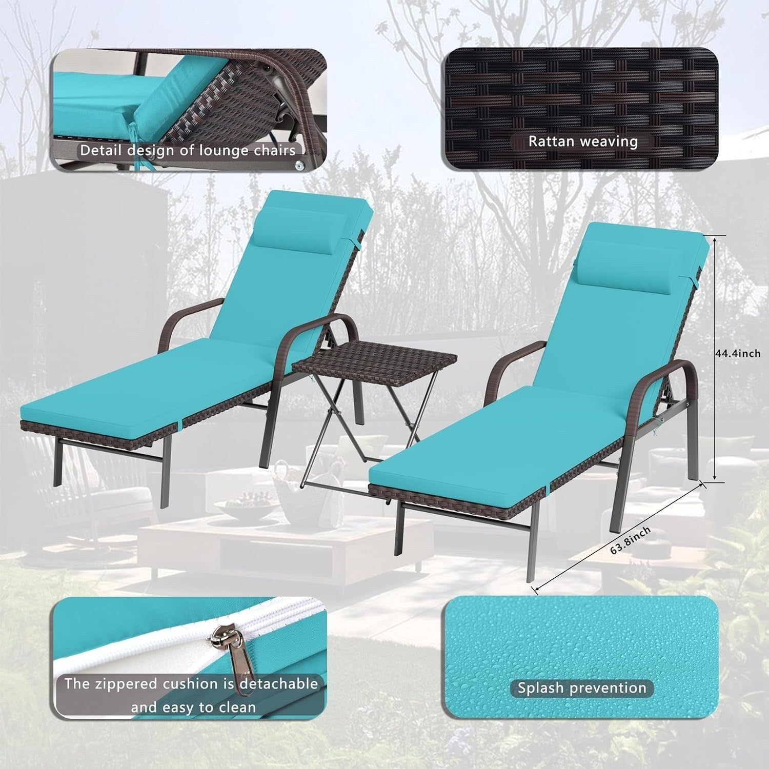 Set chaise lounge da esterno Kullavik in 3 pezzi