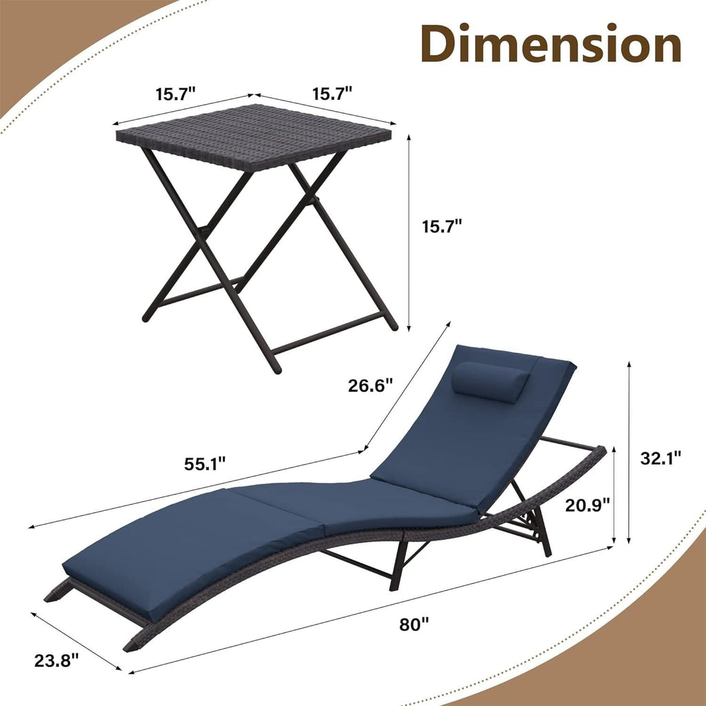 Set chaise lounge da esterno Kullavik in 3 pezzi
