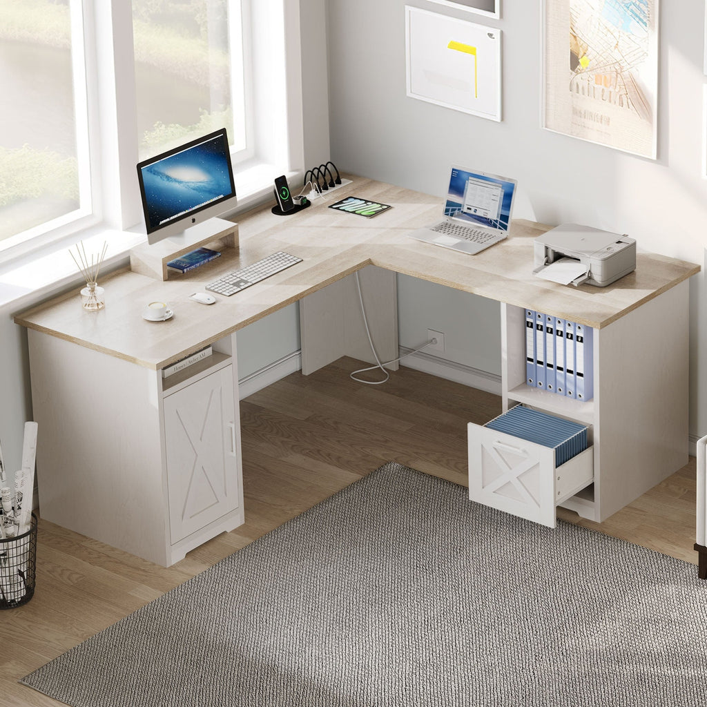 Scrivania da gioco a forma di L Moasis da 59 pollici, scrivania angolare per computer con supporto per monitor
