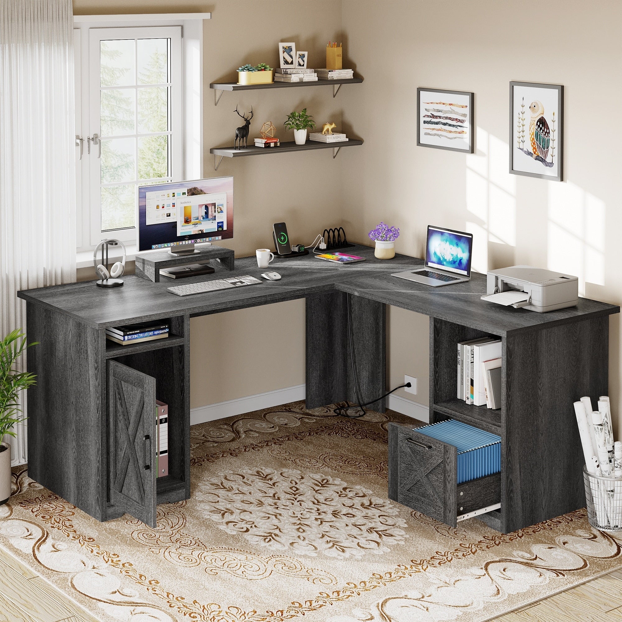 Scrivania da gioco a forma di L Moasis da 59 pollici, scrivania angolare per computer con supporto per monitor