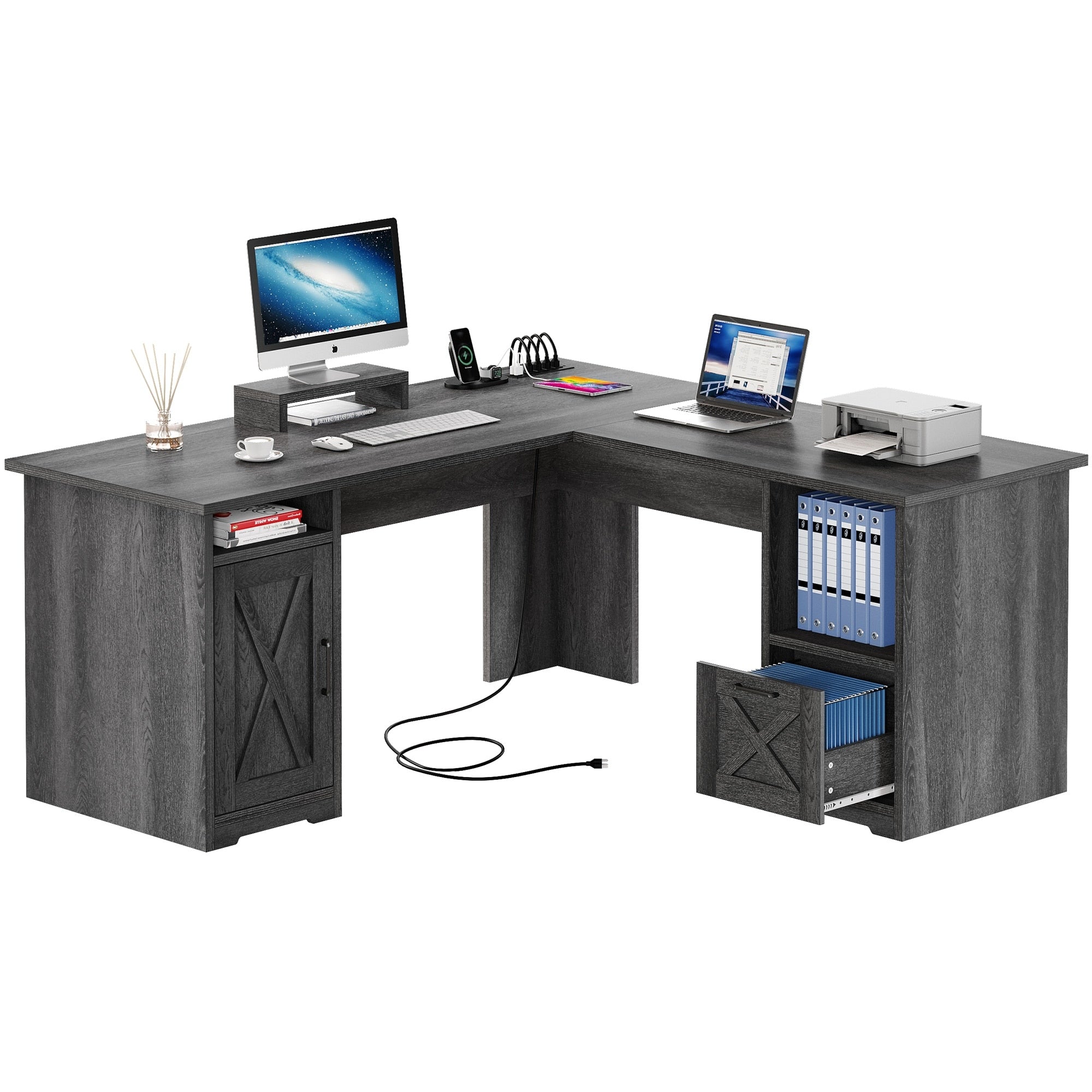 Scrivania da gioco a forma di L Moasis da 59 pollici, scrivania angolare per computer con supporto per monitor