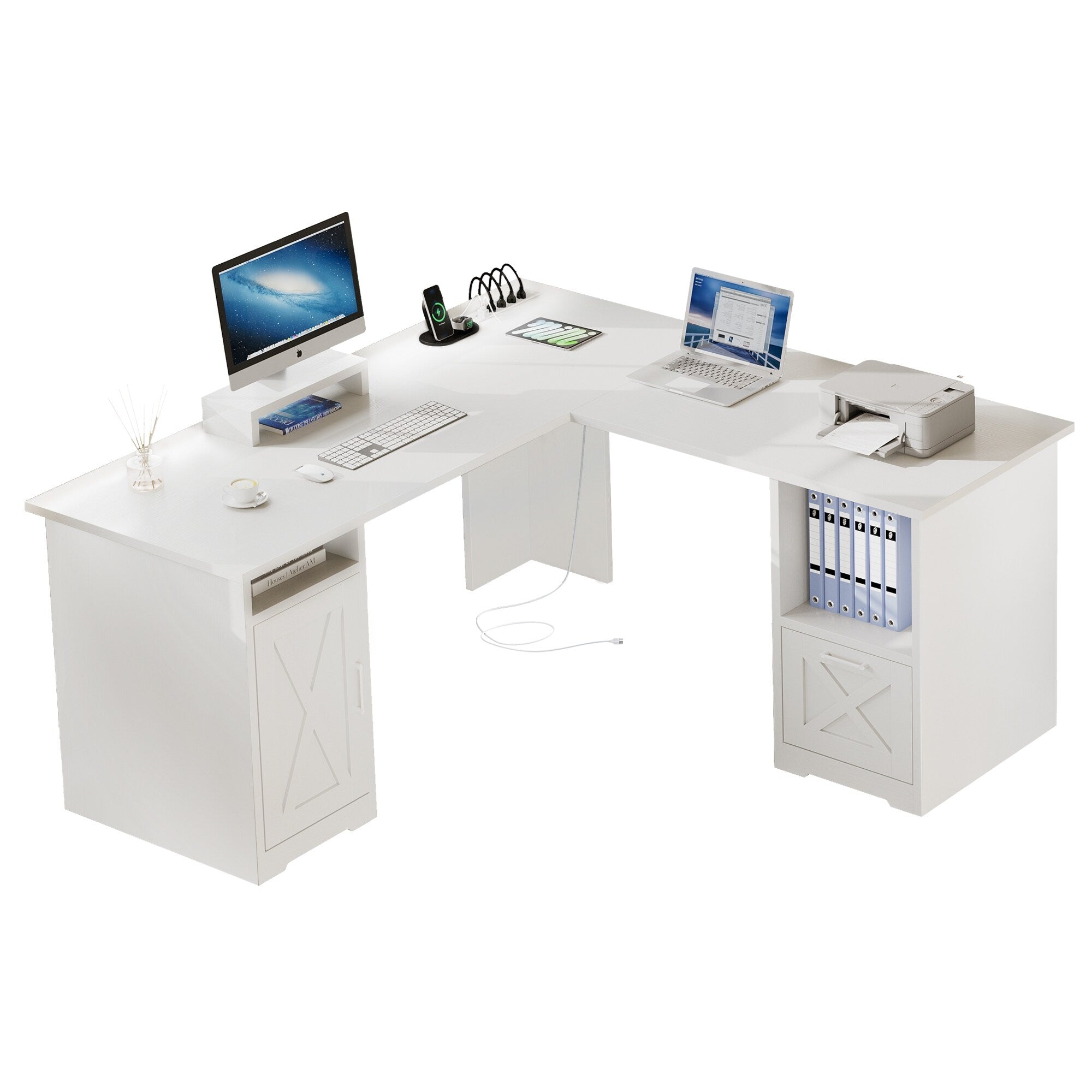 Scrivania da gioco a forma di L Moasis da 59 pollici, scrivania angolare per computer con supporto per monitor