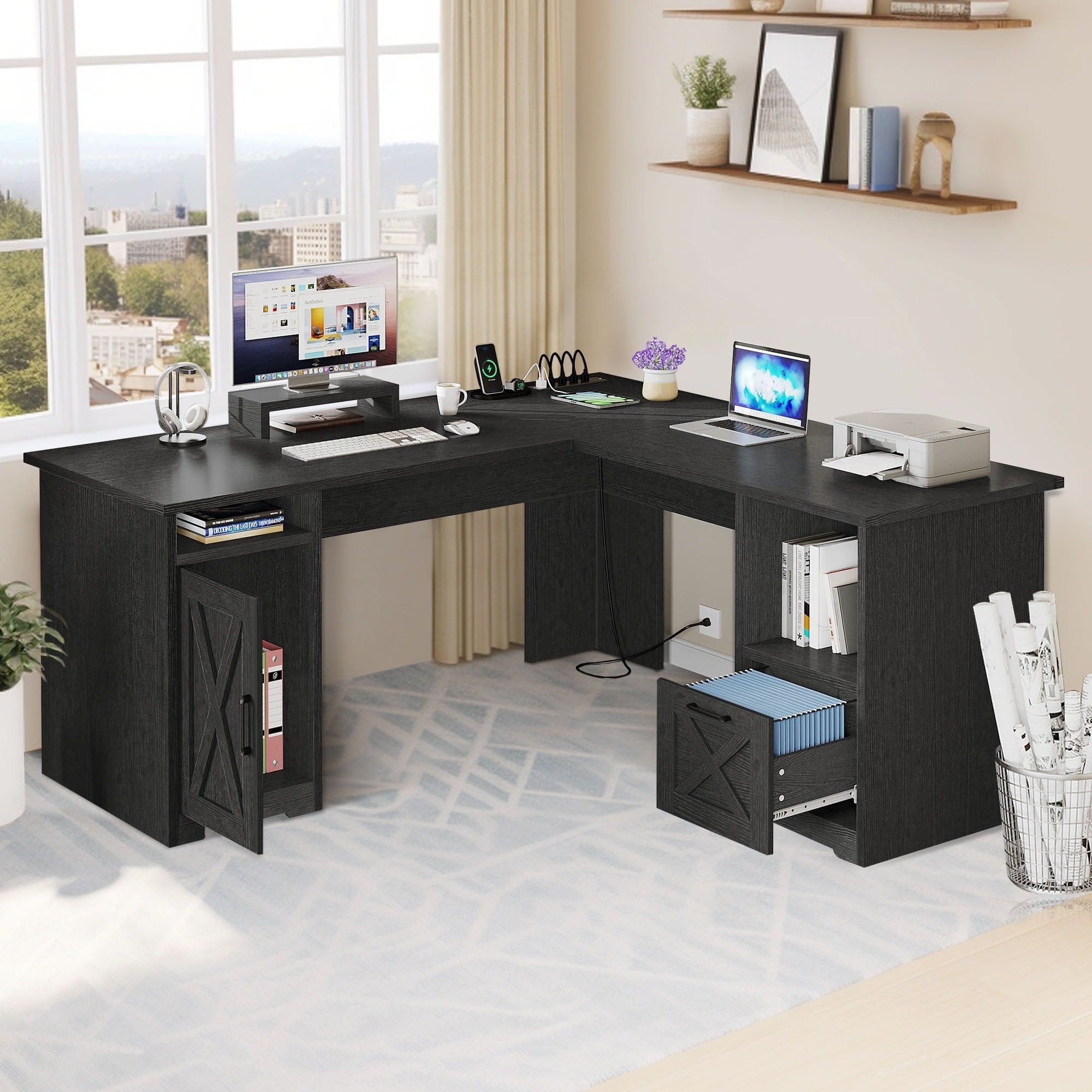 Scrivania da gioco a forma di L Moasis da 59 pollici, scrivania angolare per computer con supporto per monitor