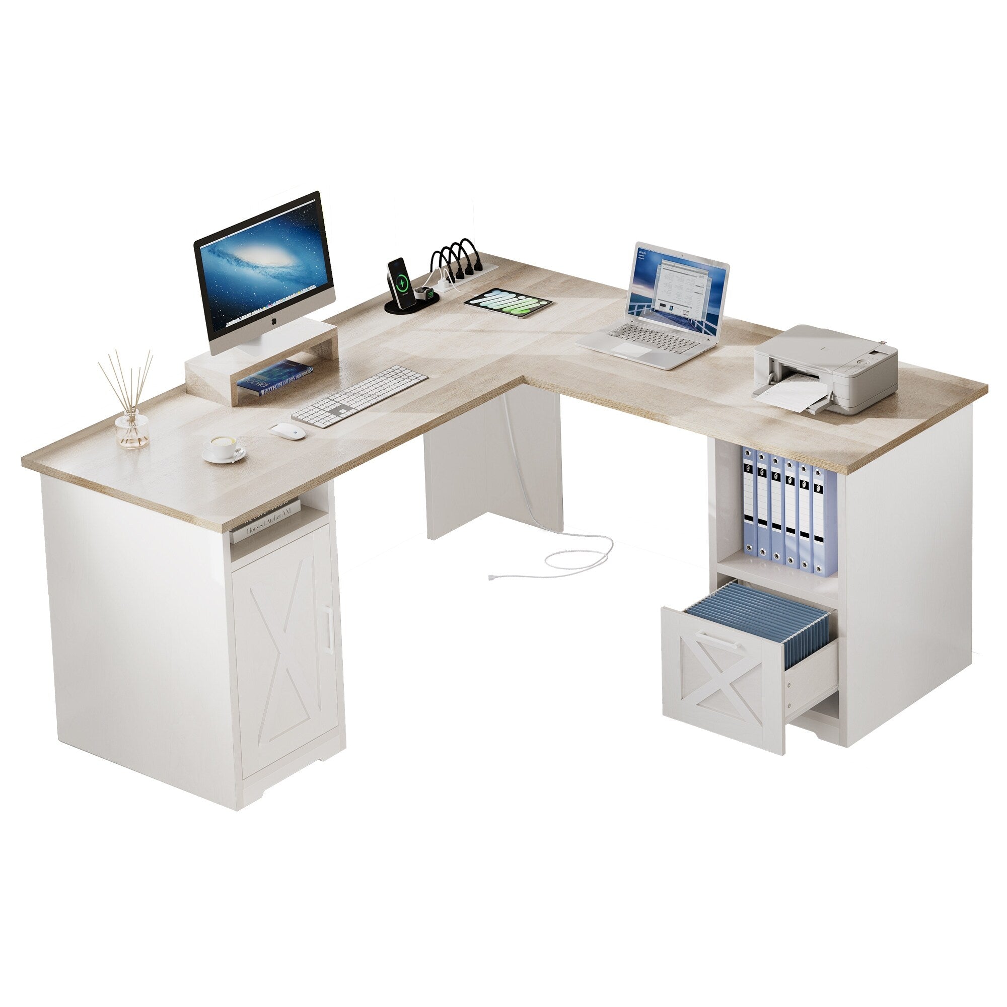 Scrivania da gioco a forma di L Moasis da 59 pollici, scrivania angolare per computer con supporto per monitor