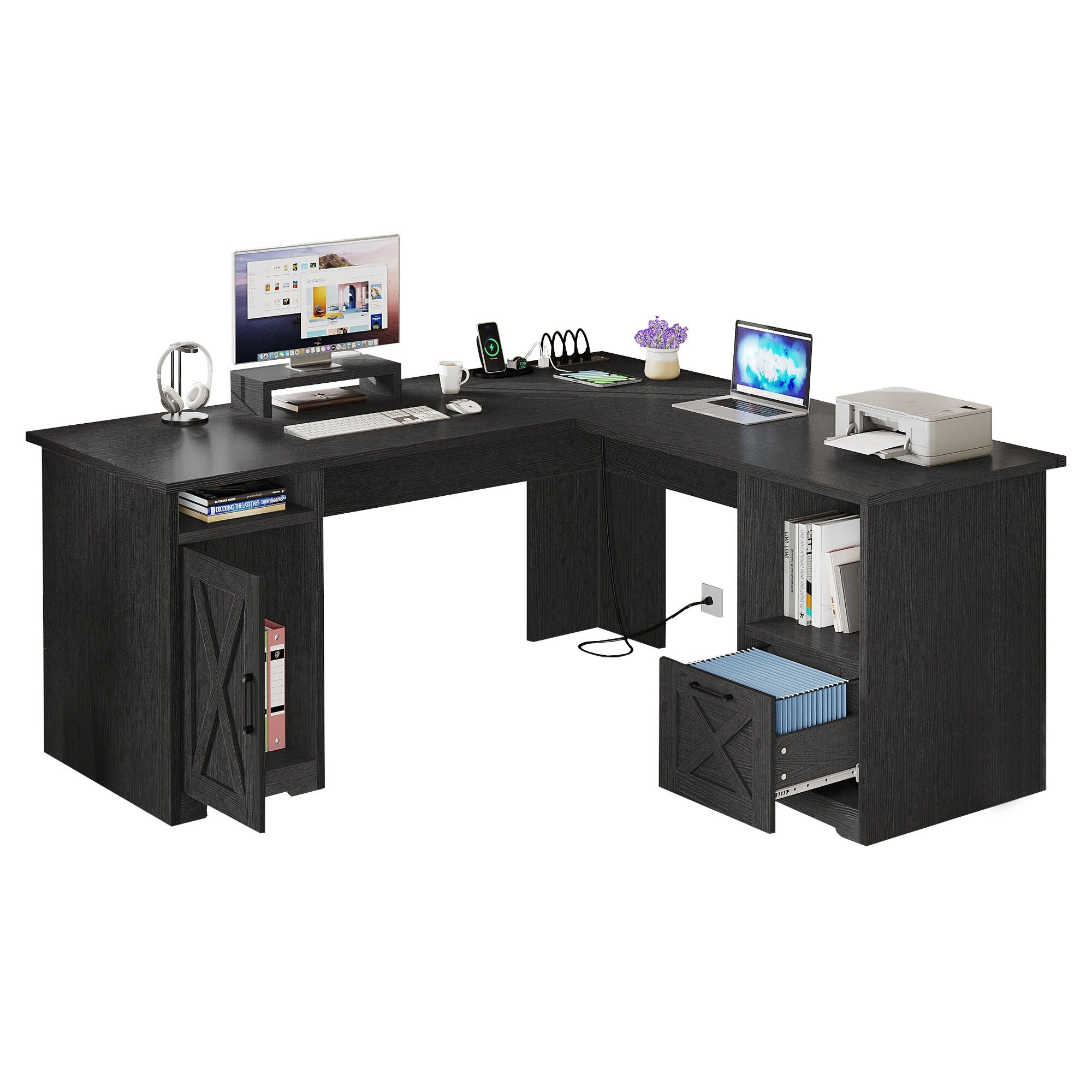 Scrivania da gioco a forma di L Moasis da 59 pollici, scrivania angolare per computer con supporto per monitor