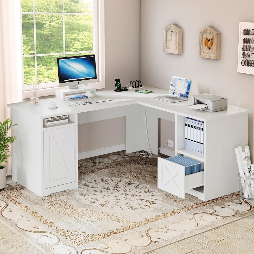 Scrivania da gioco a forma di L Moasis da 59 pollici, scrivania angolare per computer con supporto per monitor