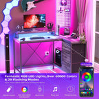 Scrivania a L con prese di corrente e luci a LED