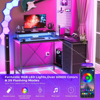 Scrivania a L con prese di corrente e luci a LED