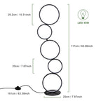 Lampada da terra moderna a LED dimmerabile, lampada da terra angolare luminosa a 3 vie con 5 anelli per soggiorno