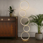 Lampada da terra moderna a LED dimmerabile, lampada da terra angolare luminosa a 3 vie con 5 anelli per soggiorno