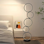 Lampada da terra moderna a LED dimmerabile, lampada da terra angolare luminosa a 3 vie con 5 anelli per soggiorno