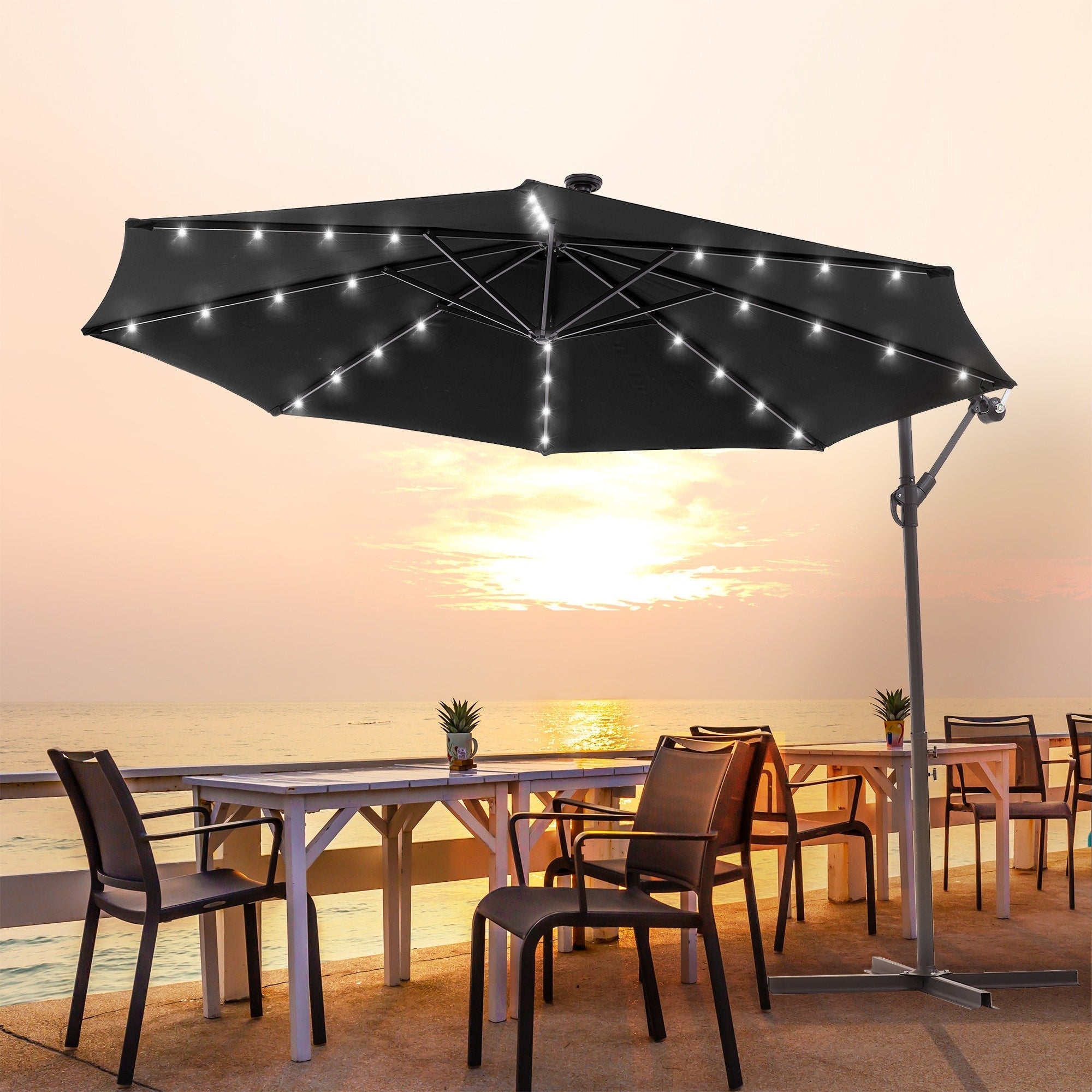 LIVOOSUN ombrellone da giardino a LED da 10 piedi con base a croce