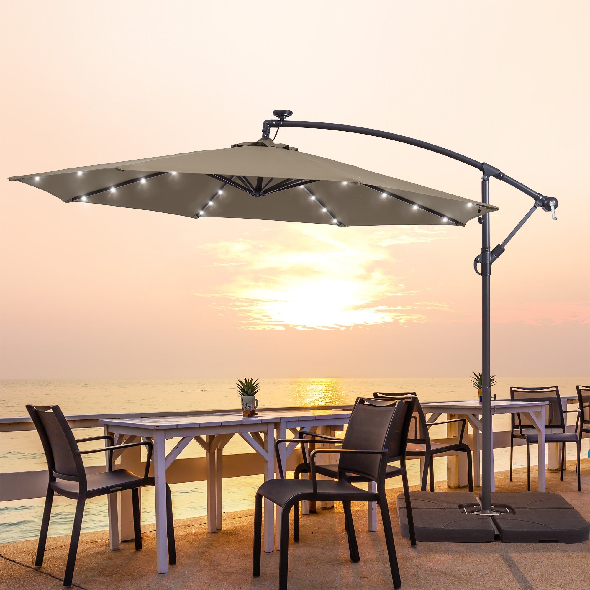 LIVOOSUN ombrellone da giardino a LED da 10 piedi con base a croce