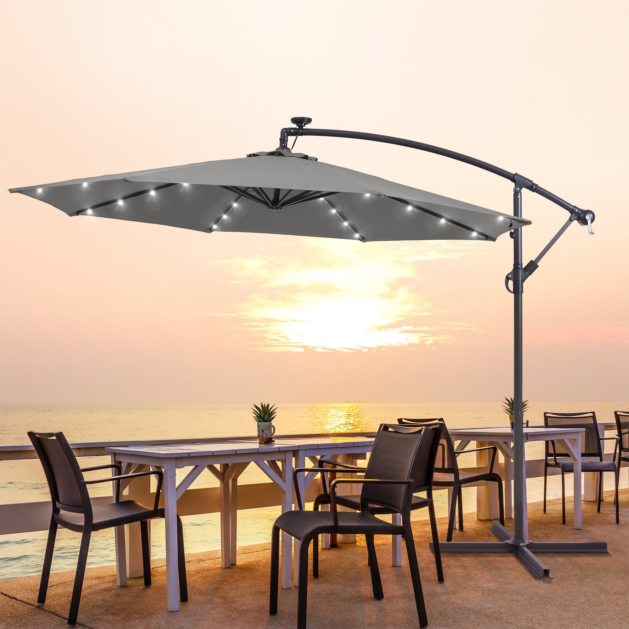 LIVOOSUN ombrellone da giardino a LED da 10 piedi con base a croce