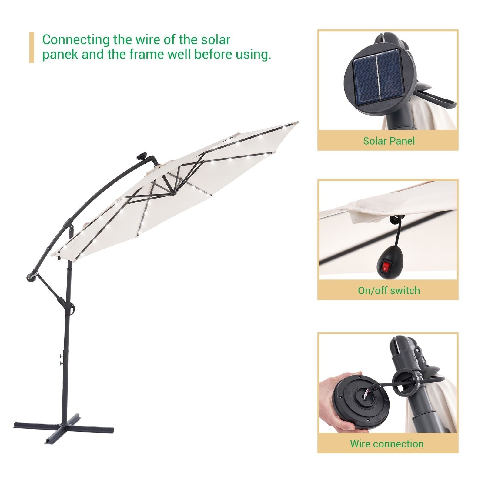 LIVOOSUN ombrellone da giardino a LED da 10 piedi con base a croce