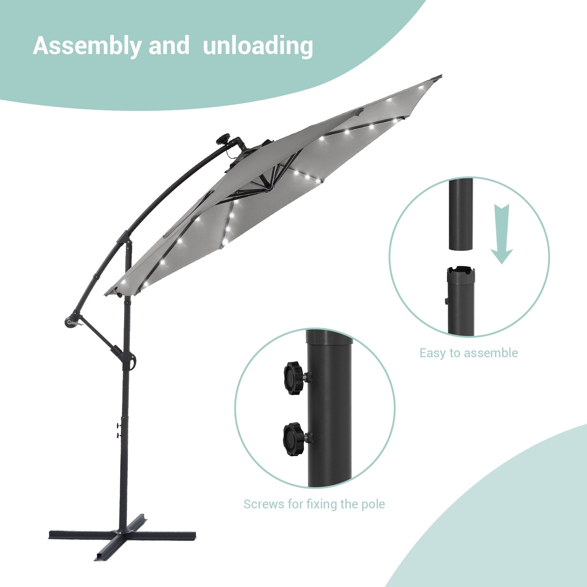 LIVOOSUN ombrellone da giardino a LED da 10 piedi con base a croce