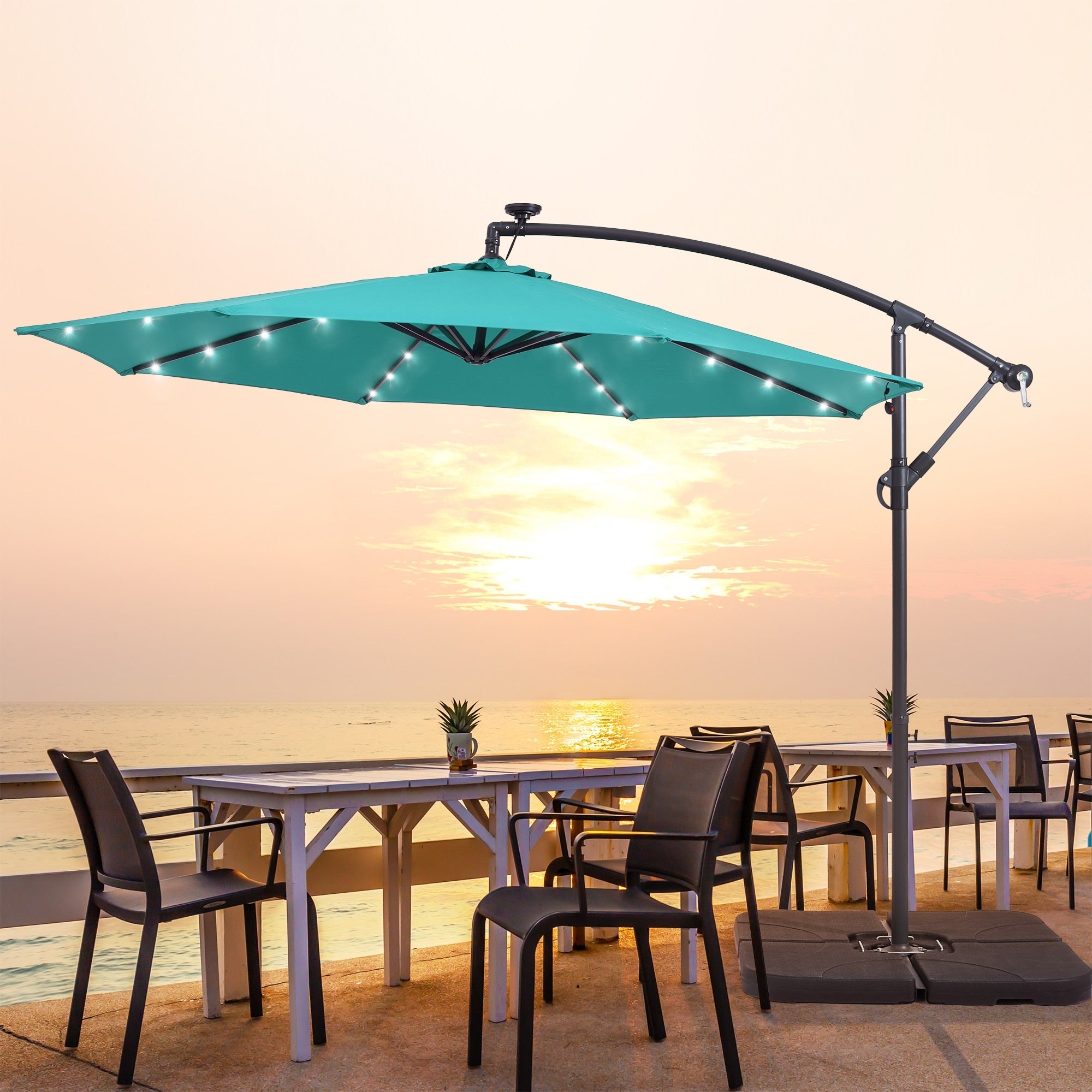 LIVOOSUN ombrellone da giardino a LED da 10 piedi con base a croce