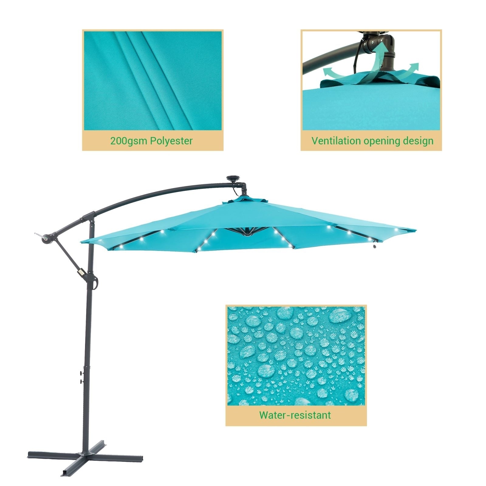 LIVOOSUN ombrellone da giardino a LED da 10 piedi con base a croce