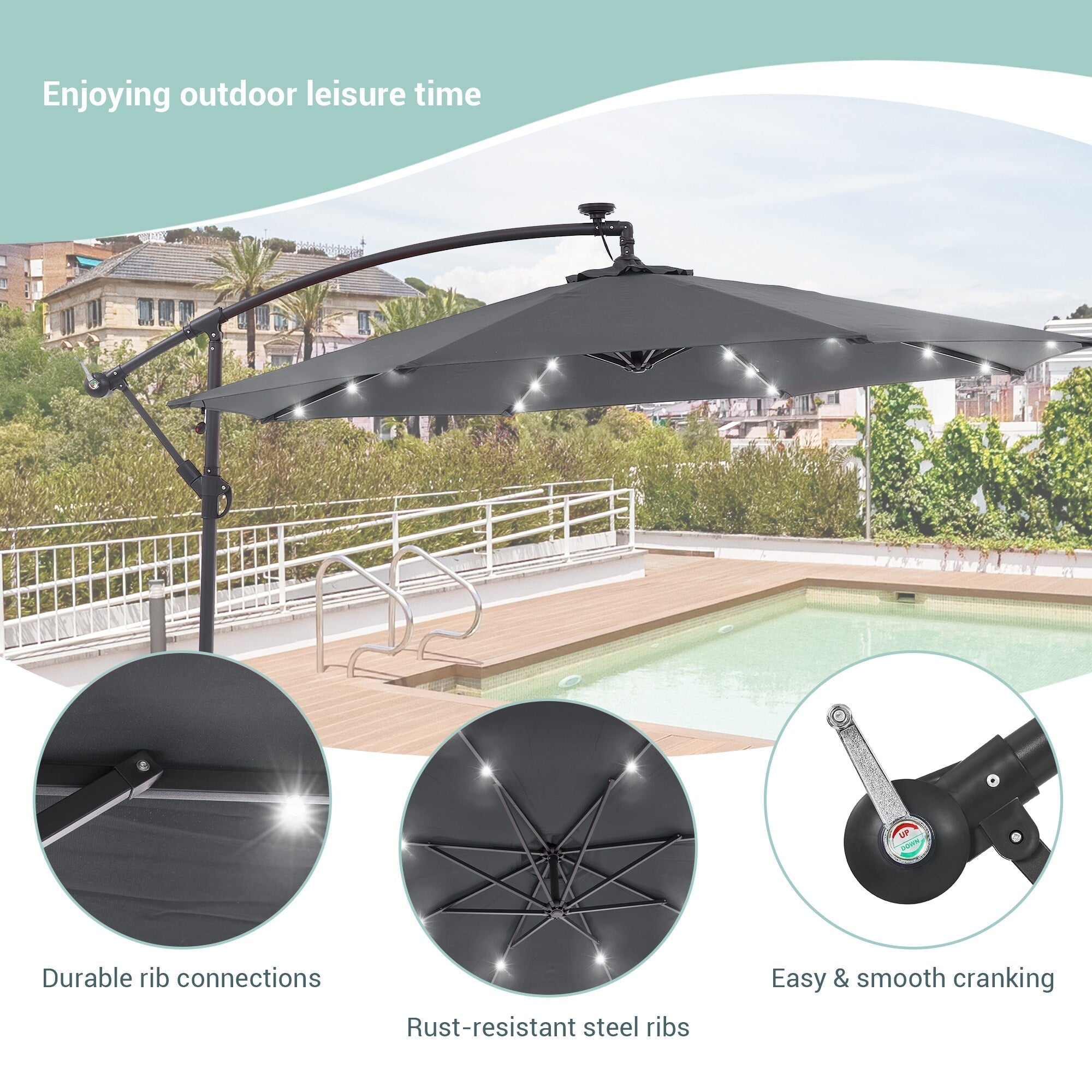 LIVOOSUN ombrellone da giardino a LED da 10 piedi con base a croce