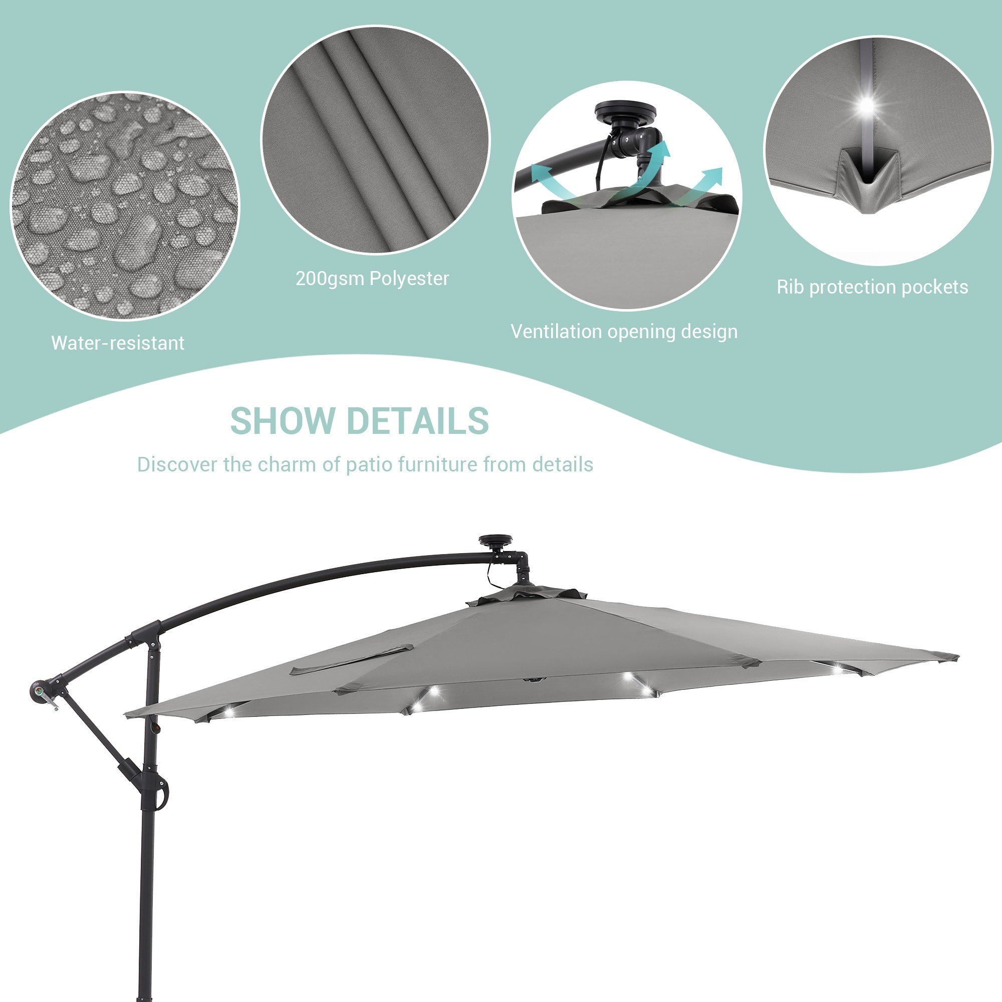LIVOOSUN ombrellone da giardino a LED da 10 piedi con base a croce