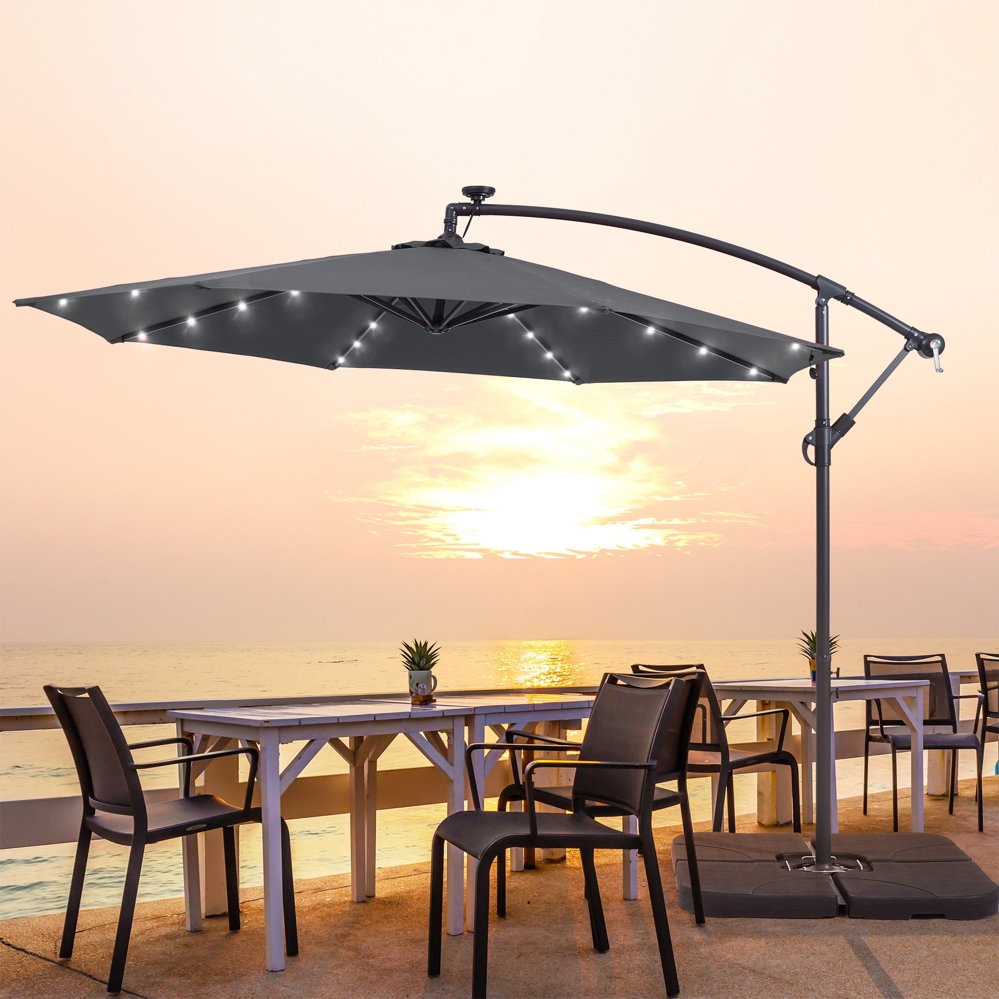 LIVOOSUN ombrellone da giardino a LED da 10 piedi con base a croce