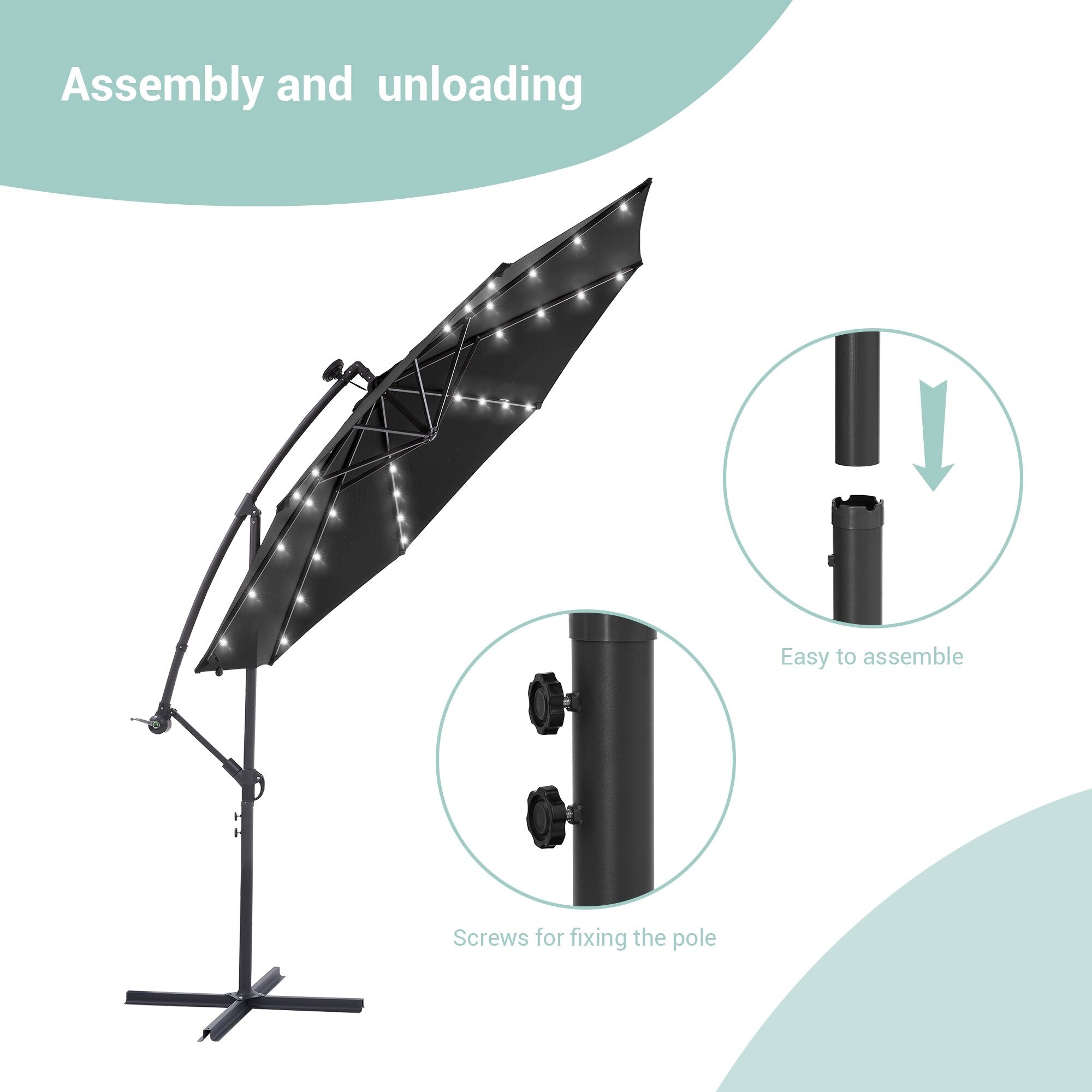 LIVOOSUN ombrellone da giardino a LED da 10 piedi con base a croce