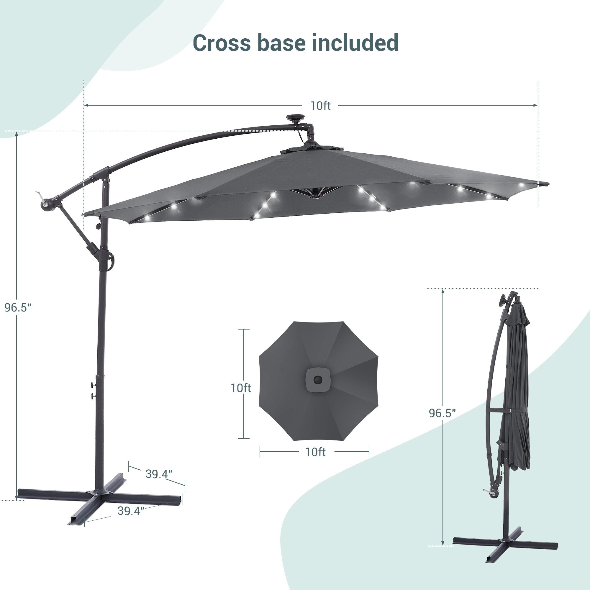 LIVOOSUN ombrellone da giardino a LED da 10 piedi con base a croce