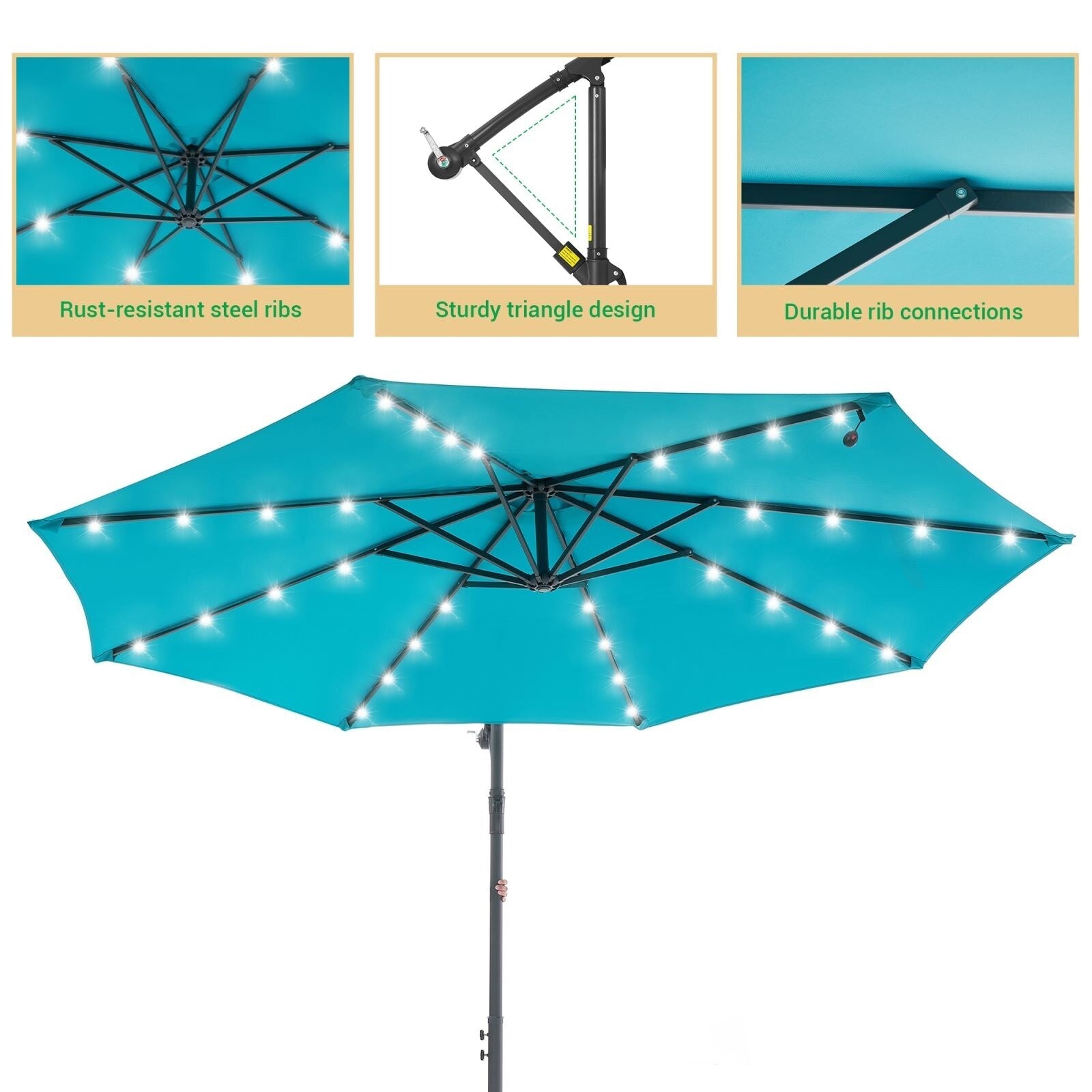 LIVOOSUN ombrellone da giardino a LED da 10 piedi con base a croce