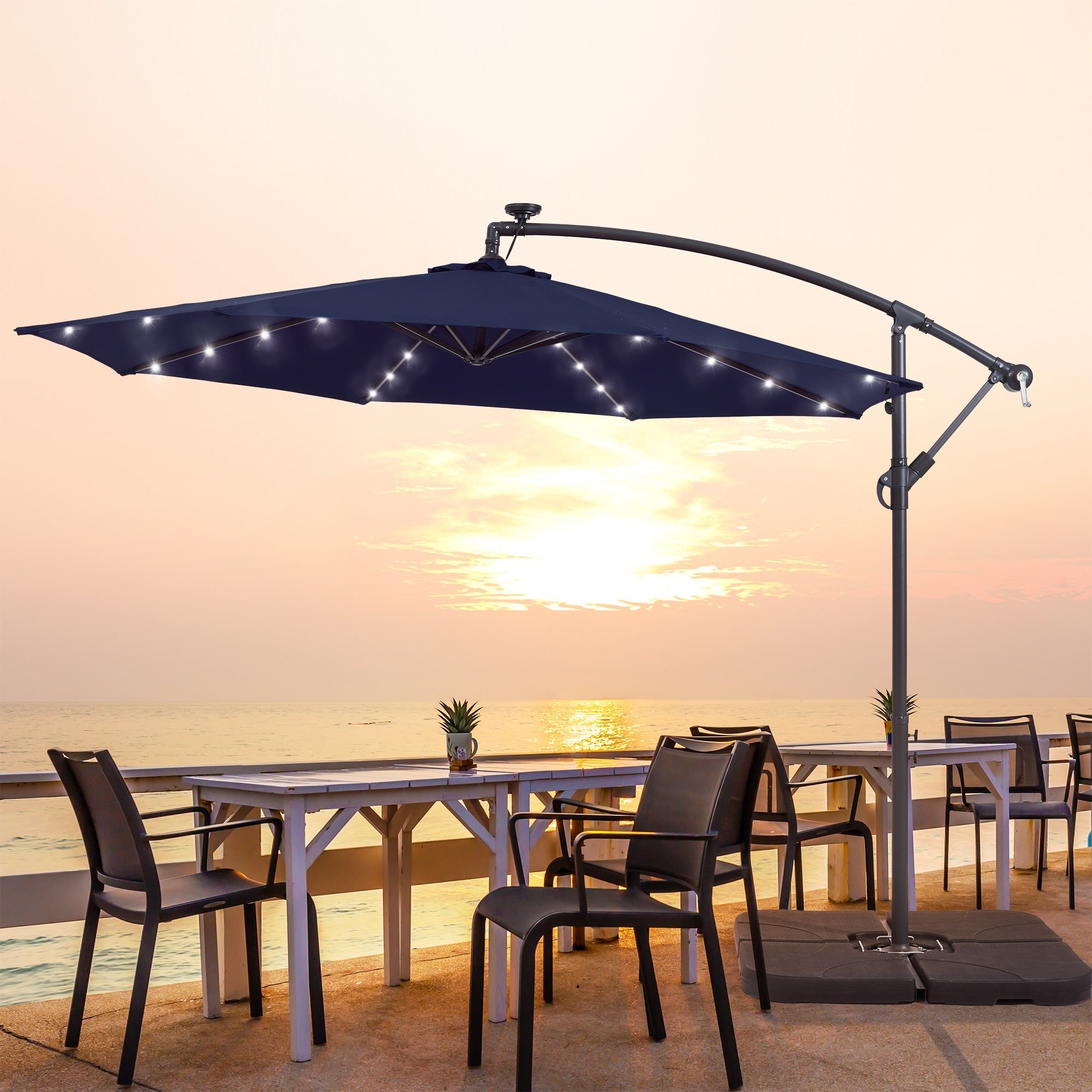 LIVOOSUN ombrellone da giardino a LED da 10 piedi con base a croce