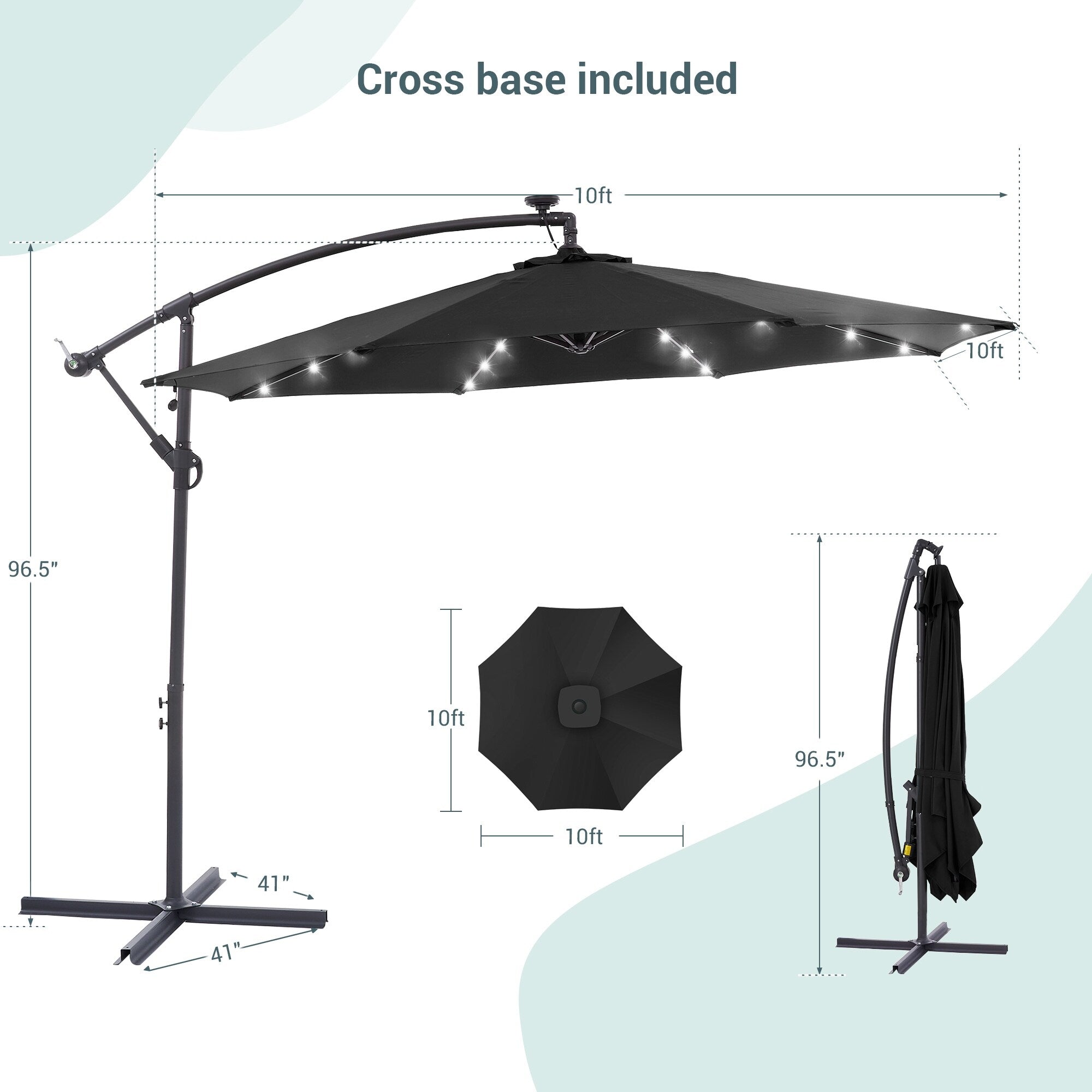 LIVOOSUN ombrellone da giardino a LED da 10 piedi con base a croce
