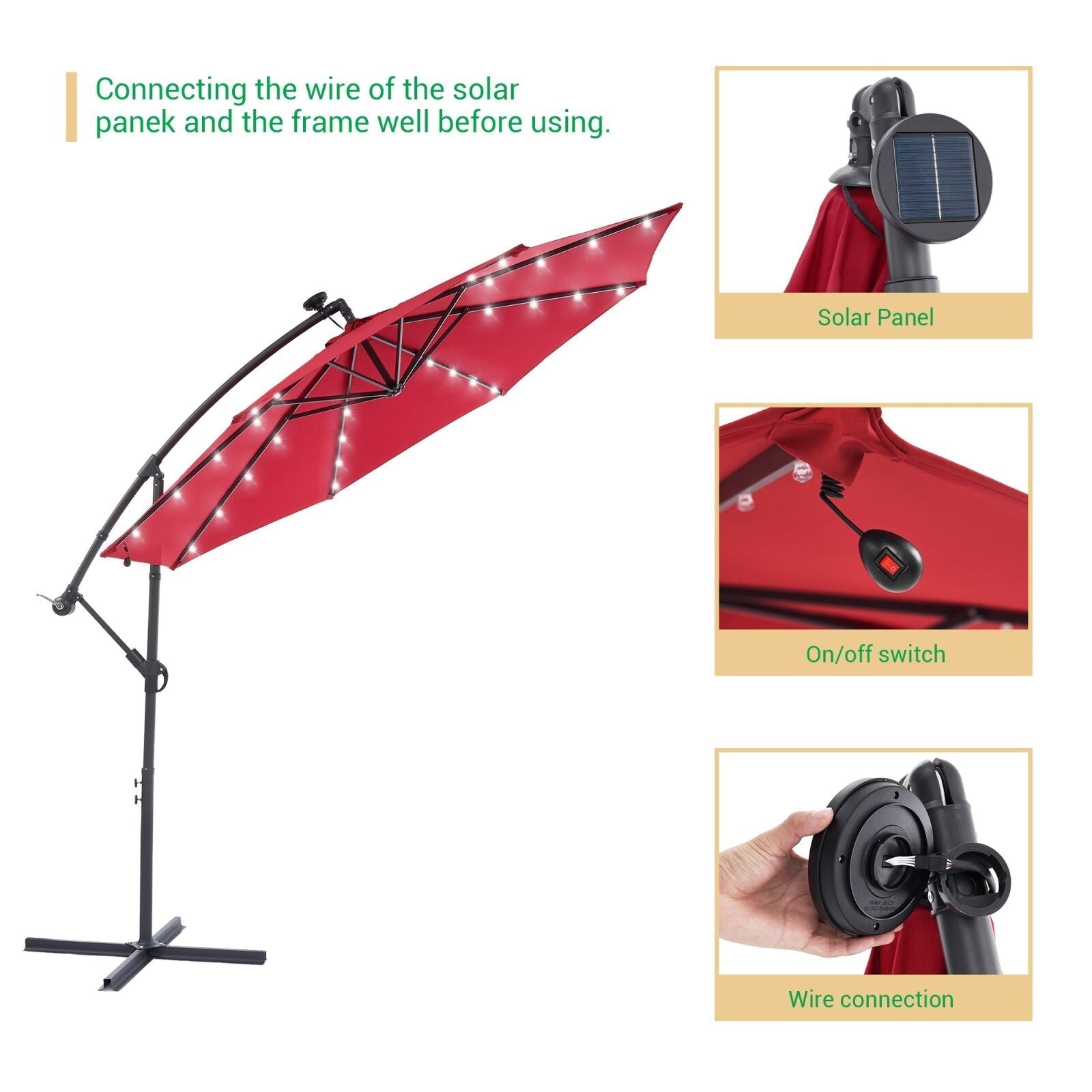 LIVOOSUN ombrellone da giardino a LED da 10 piedi con base a croce