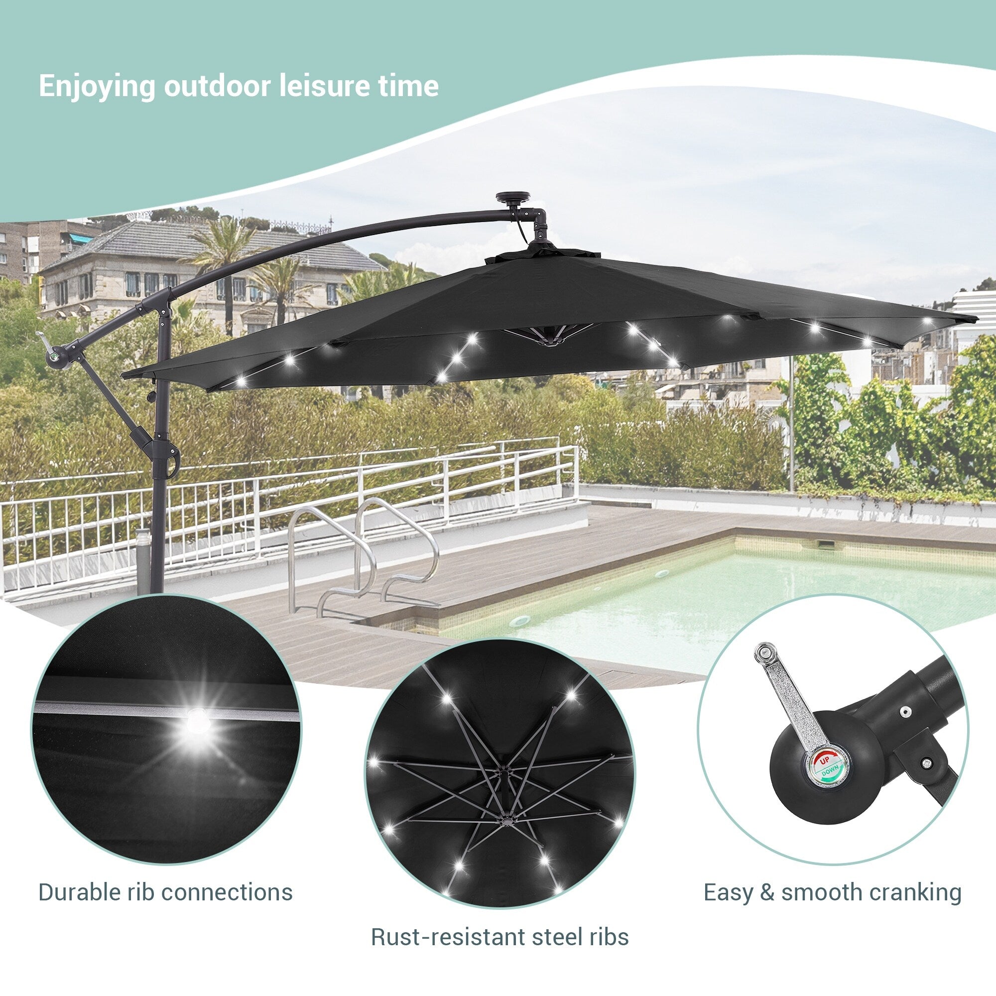 LIVOOSUN ombrellone da giardino a LED da 10 piedi con base a croce