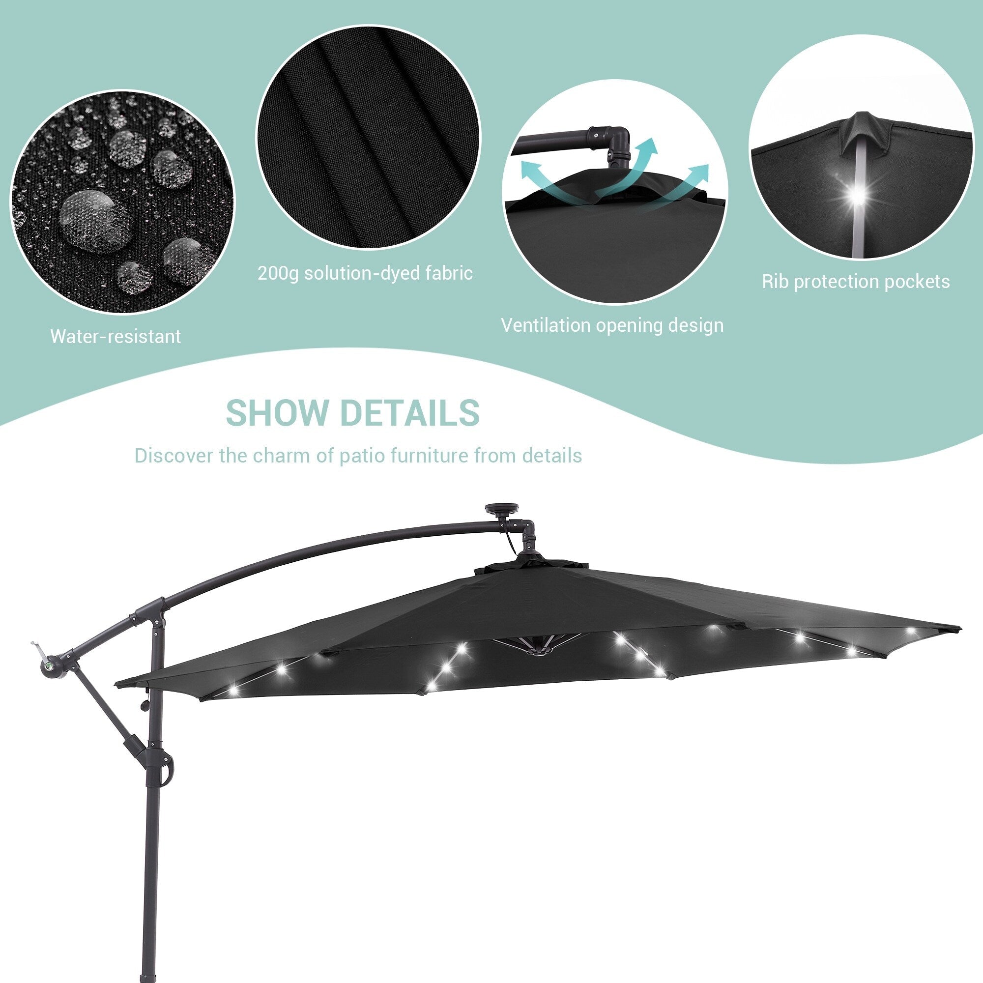 LIVOOSUN ombrellone da giardino a LED da 10 piedi con base a croce