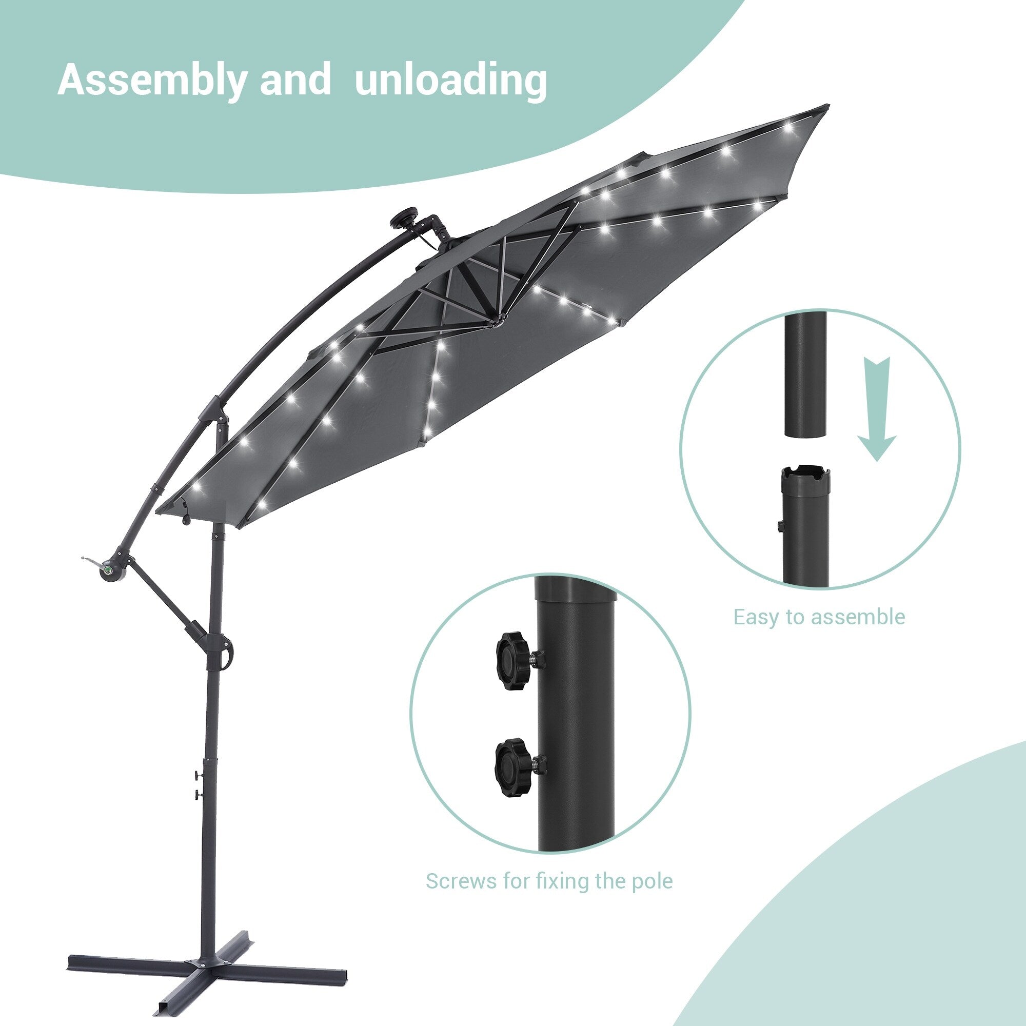 LIVOOSUN ombrellone da giardino a LED da 10 piedi con base a croce