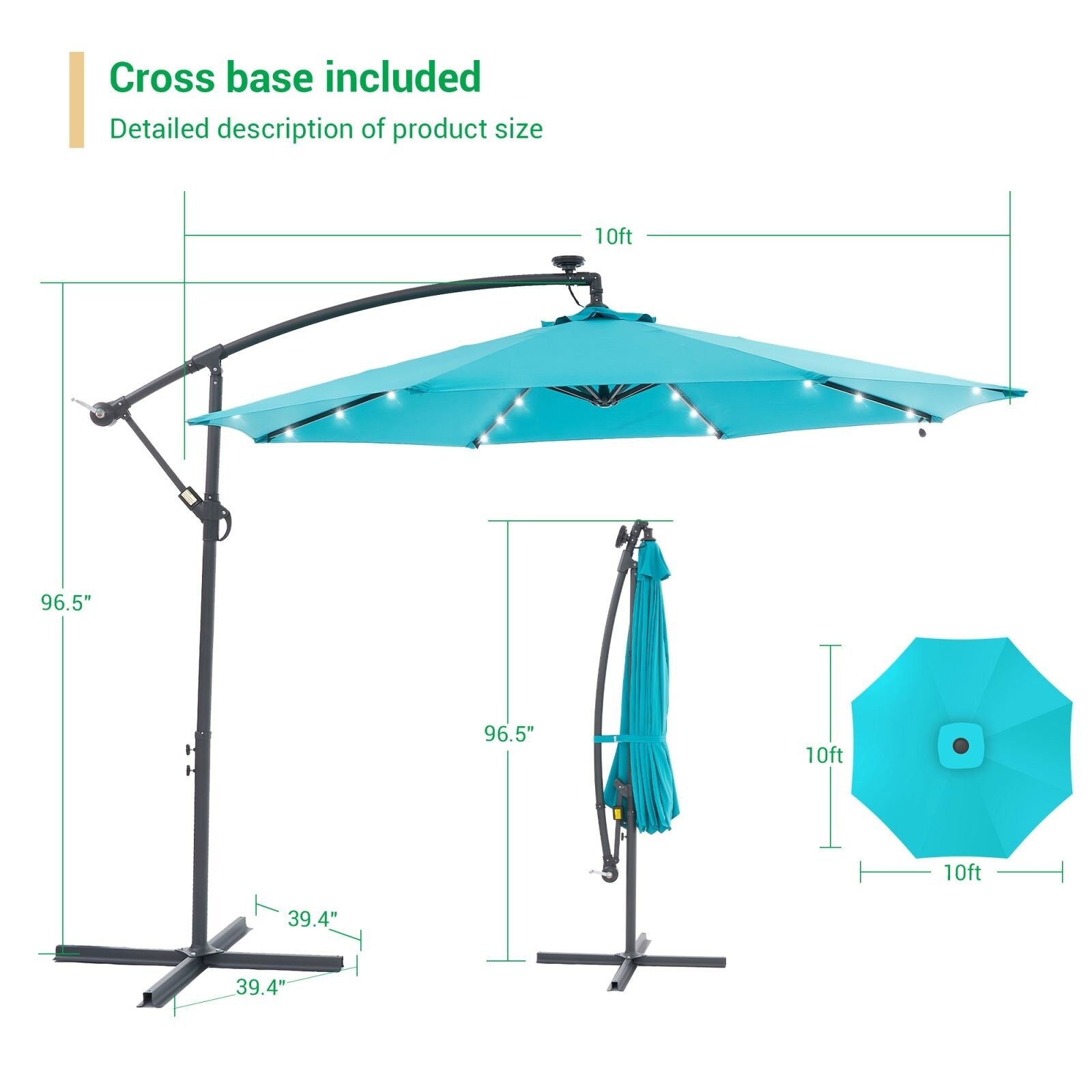 LIVOOSUN ombrellone da giardino a LED da 10 piedi con base a croce