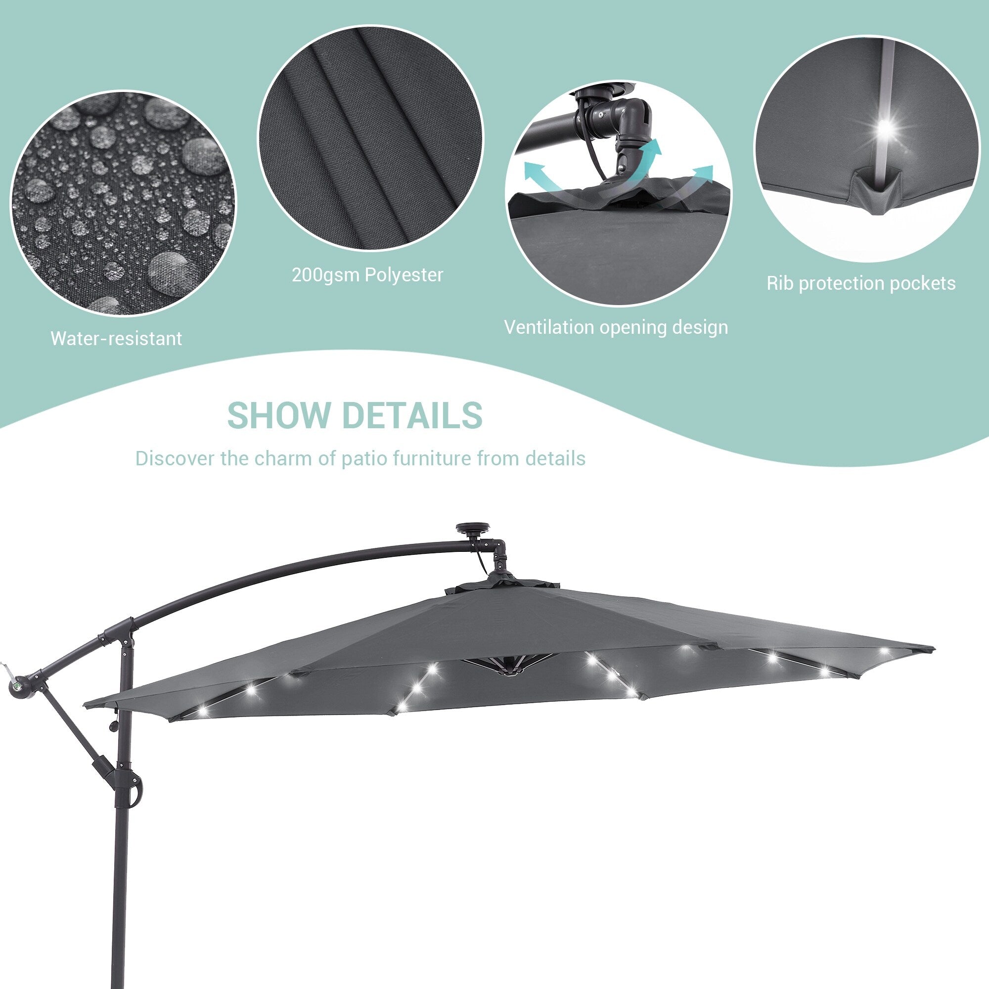 LIVOOSUN ombrellone da giardino a LED da 10 piedi con base a croce